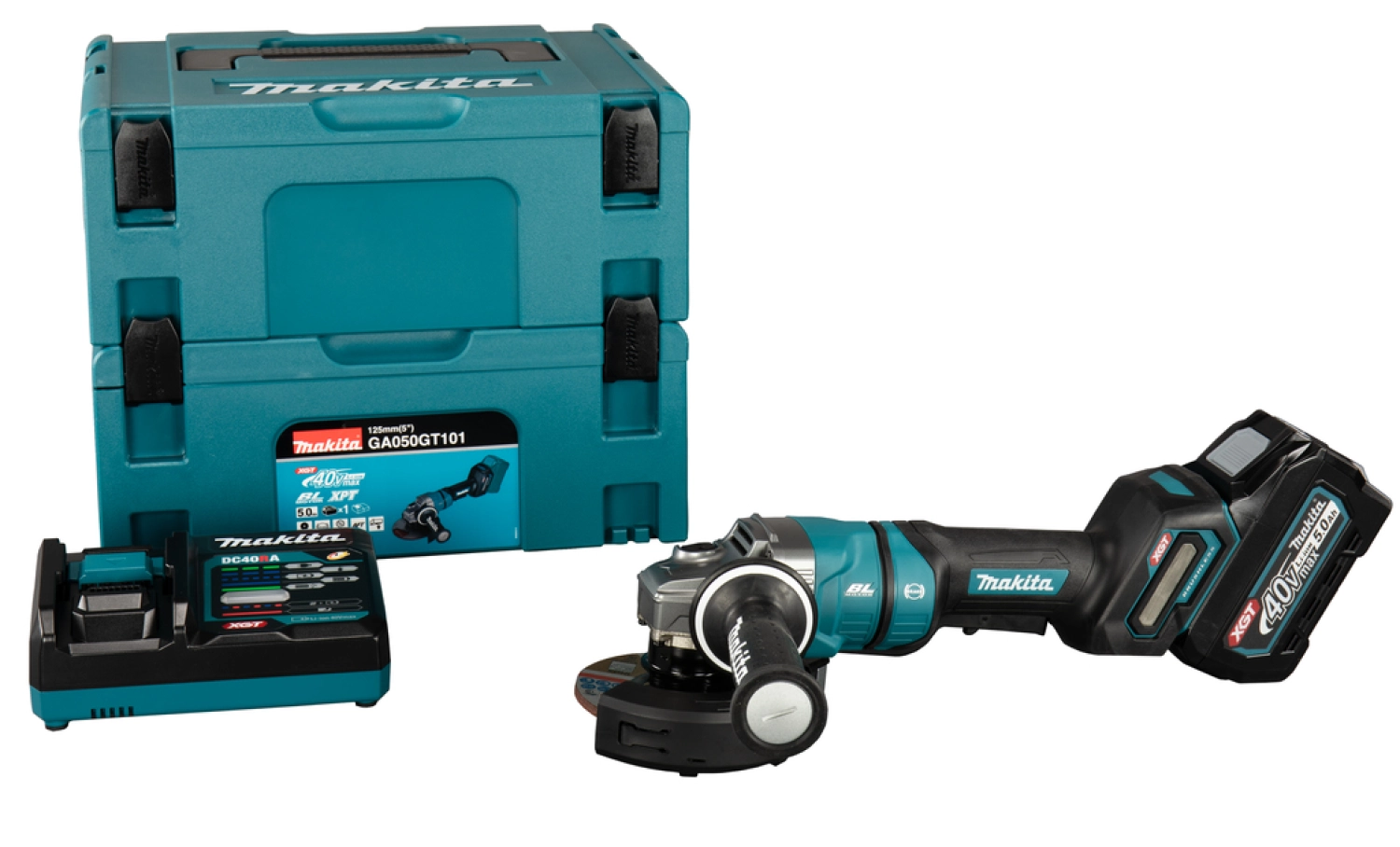 Makita GA050GT101 XGT 40V Accu Haakse Slijper Set in Mbox - 125mm - Veiligheidsschakelaar-image