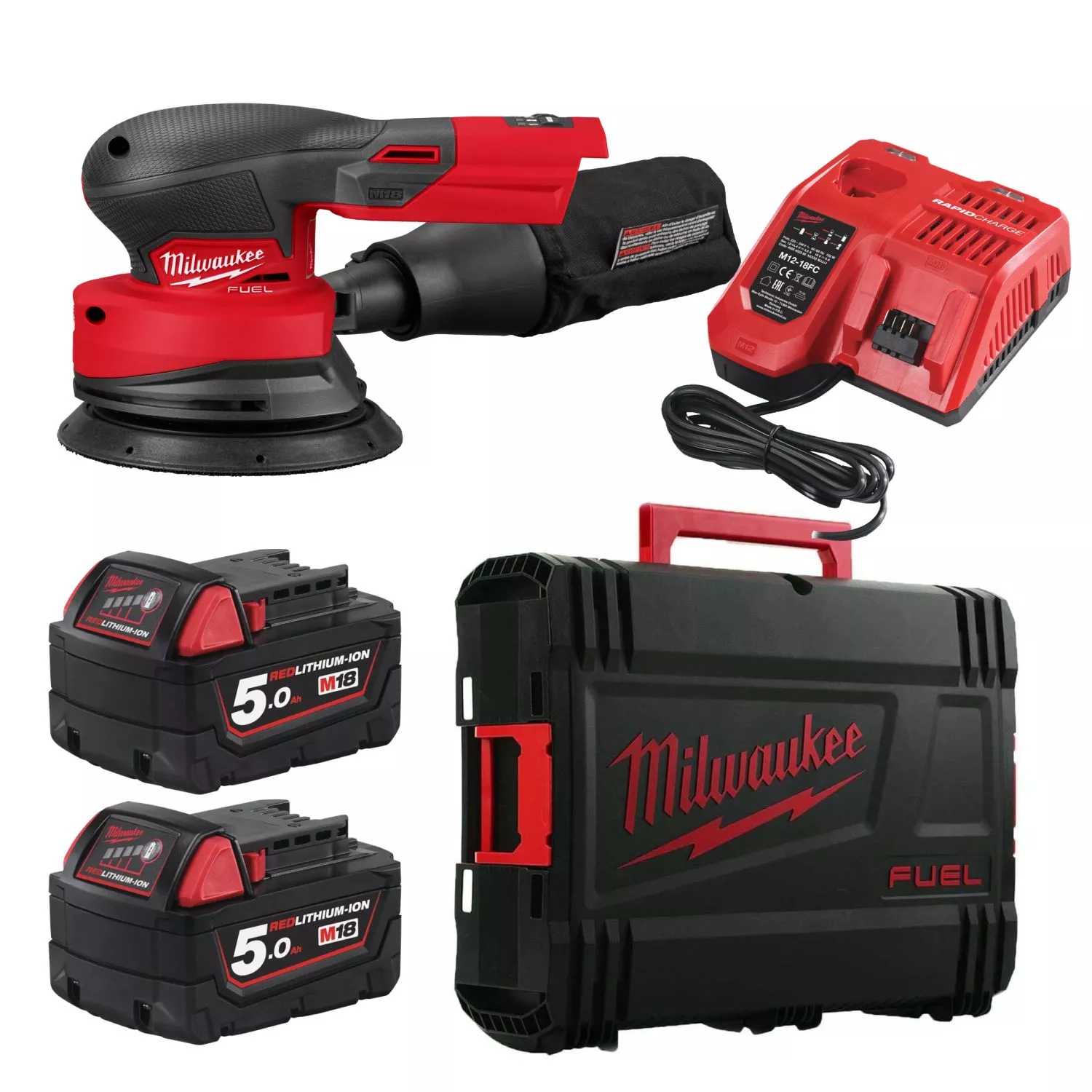 Milwaukee M18 FROS125-502X 18V Li-ion accu Excentrische schuurmachine set (2x 5.0Ah accu) in HD Box - 125mm-image