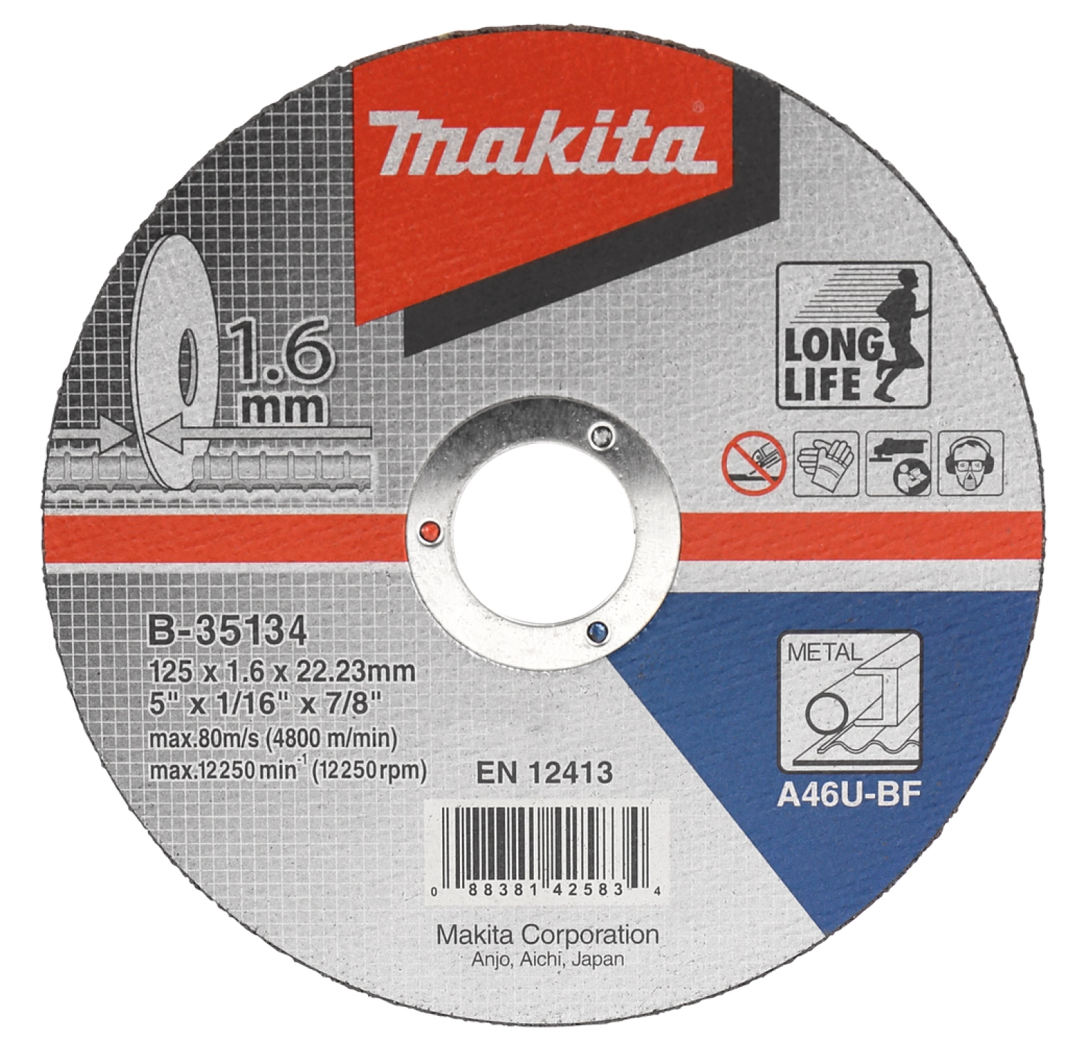 10 disques à tronçonner Makita B-35134 - 125 x 22,23 x 1,6 mm - Acier-image