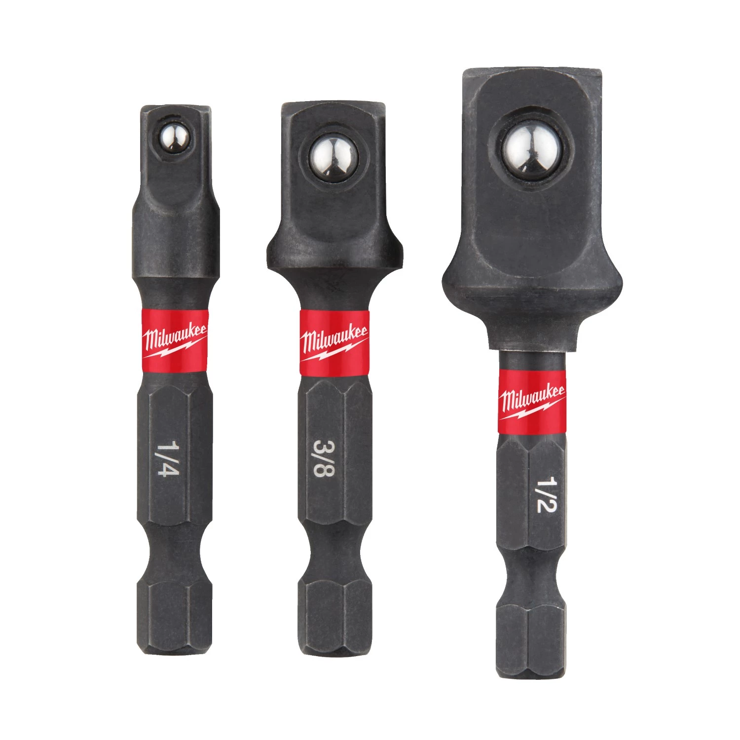 Milwaukee 4932479228 Adaptateur de capuchon Shockwave - 1/4« Hex - 1/4 »/ - 1/4« - 1/2 » drive square (3pcs)-image