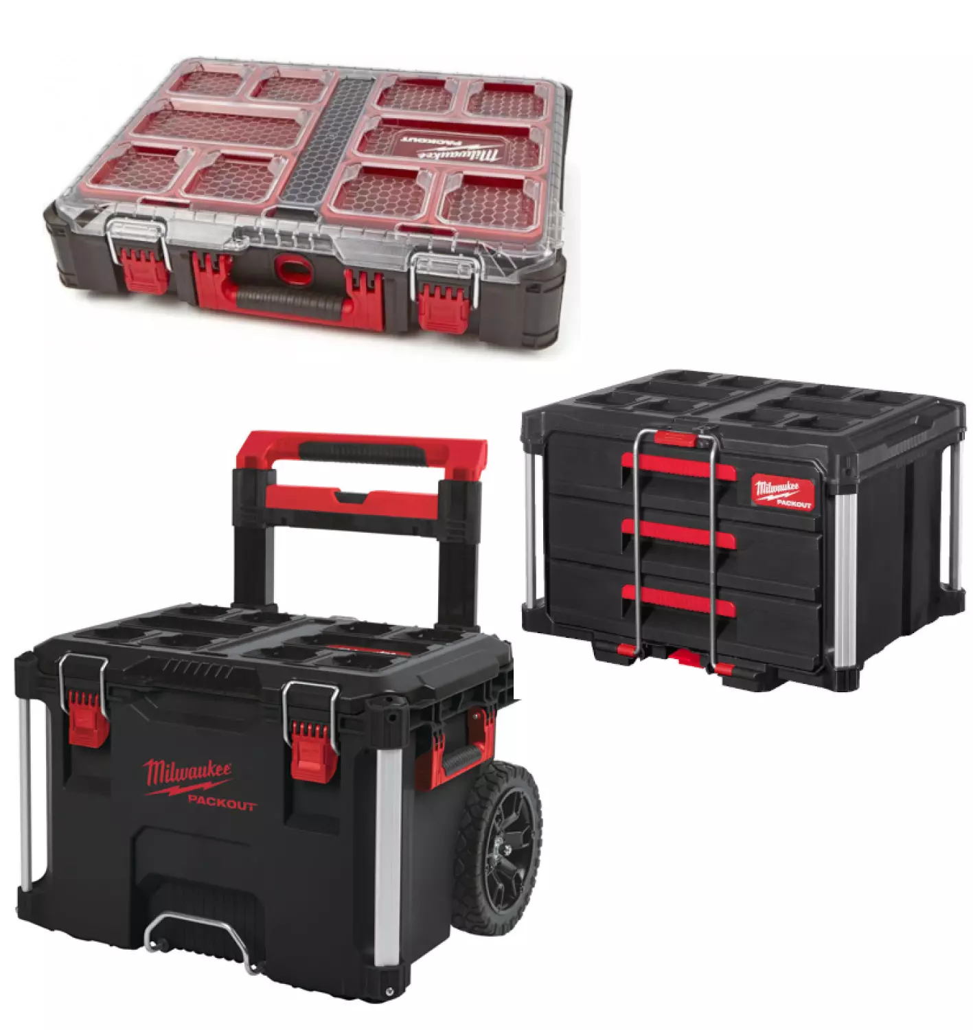 Milwaukee 4932472130 Mallette à outils Packout avec 3 tiroirs comprenant un organisateur et une mallette de rangement-image