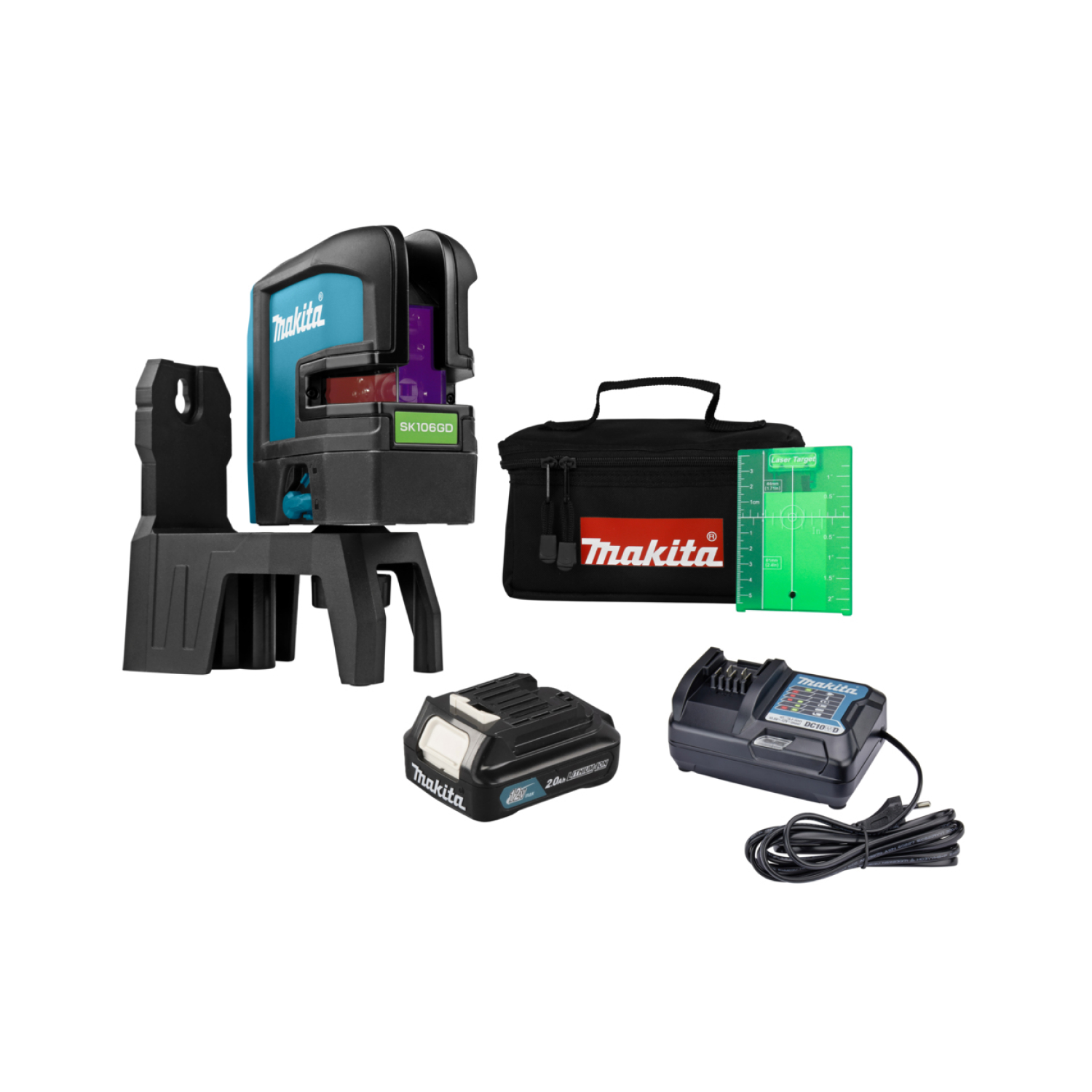 Makita SK106GDW 12V Li-ion accu kruislijn/- punt laser set (1x 2.0Ah) in tas - zelfnivellerend - Groen - 80m-image