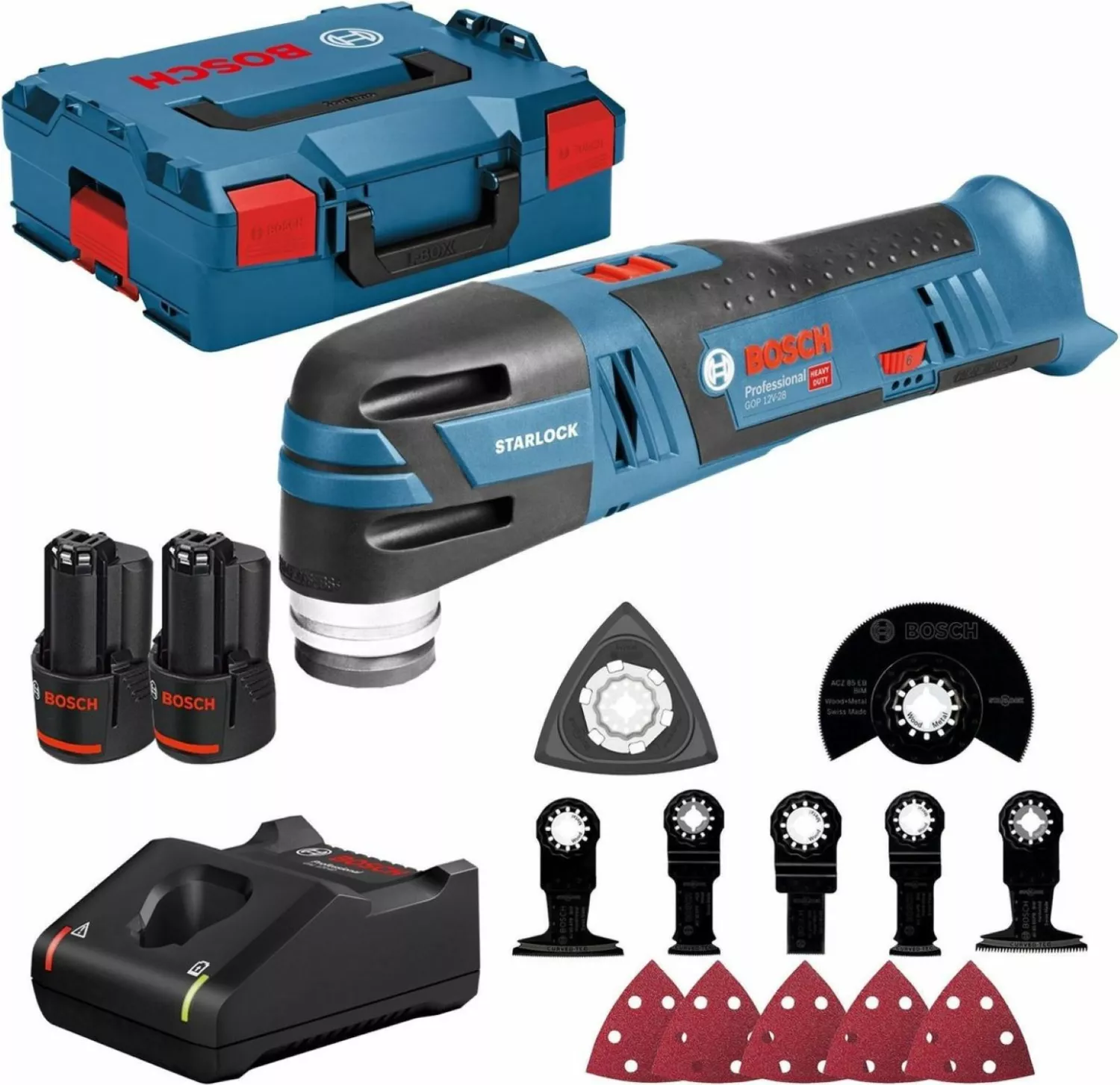 Bosch GOP 12V-28 12V Li-Ion Accu multitool set (2x 3.0Ah accu) + 12 delige accessoireset in L-Boxx-image