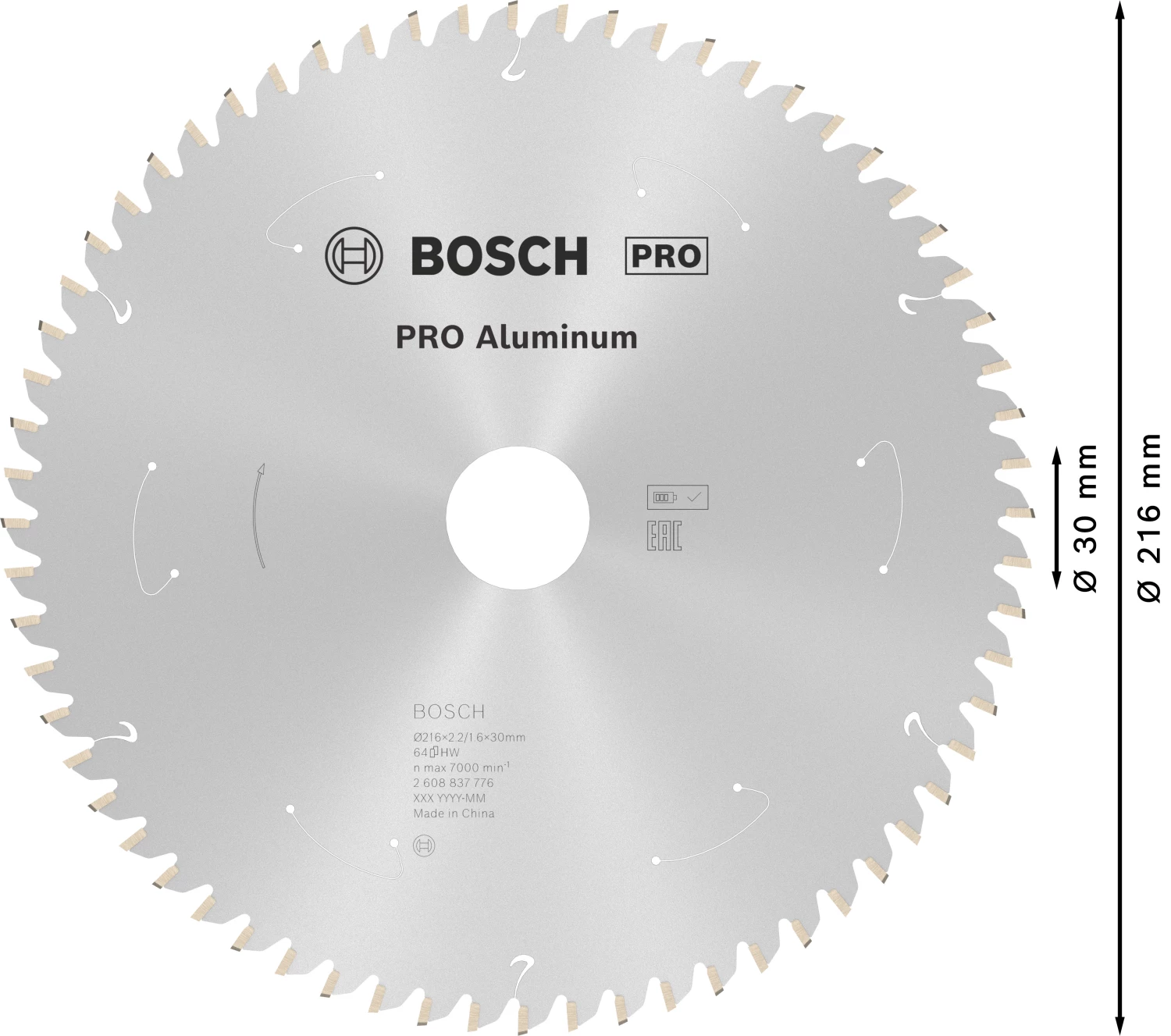 Bosch 2608837776 PRO cordless cirkelzaagblad - 216 x 30 x 64T - aluminium-image