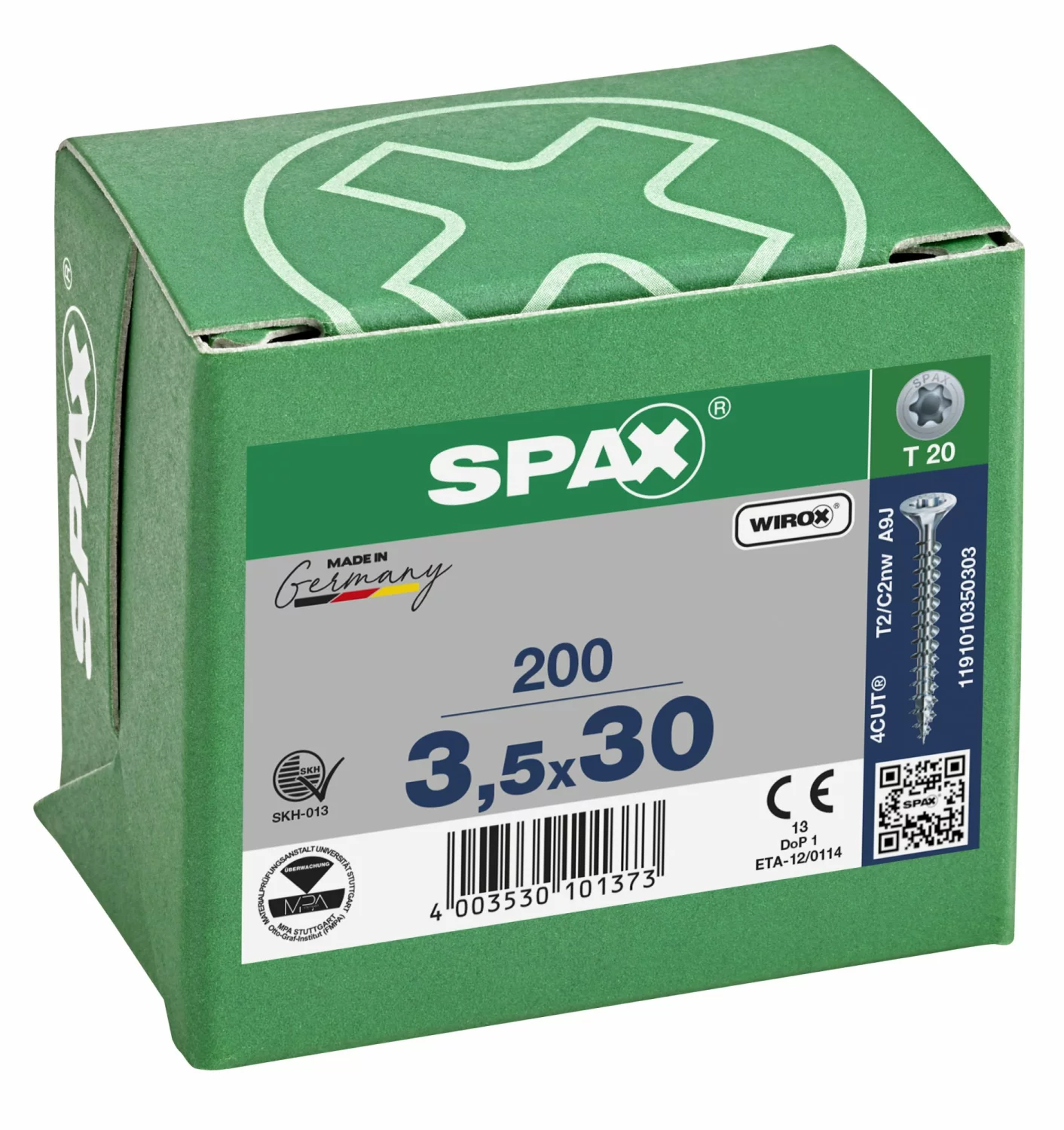 SPAX 1191010350303 Universele schroef, Verzonken kop, 3.5 x 30, Voldraad, T-STAR plus T20 - WIROX - 200 stuks