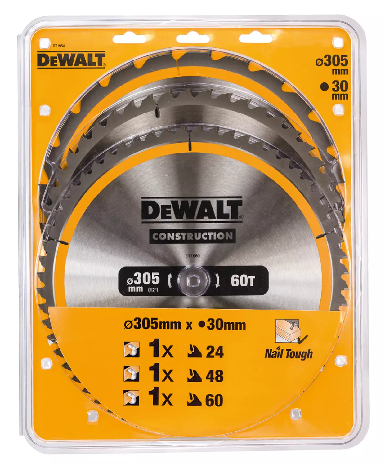 DeWALT DT1964 3 delige Cirkelzaagbladen set - 305 x 30 x 24t / 48t / 60t - Hout-image