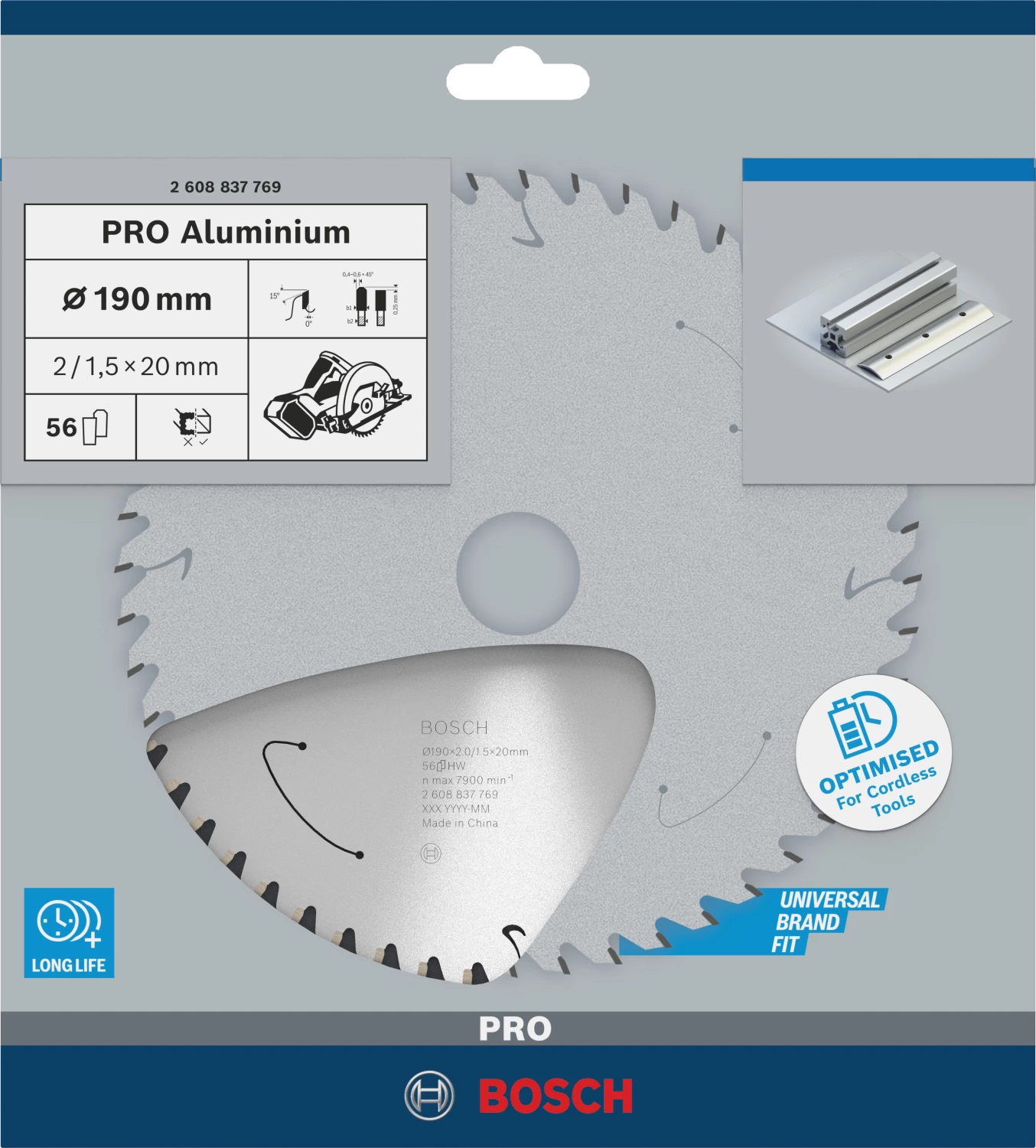 Bosch 2608837769 PRO cirkelzaagblad - 190 x 20 x 56T - aluminium-image