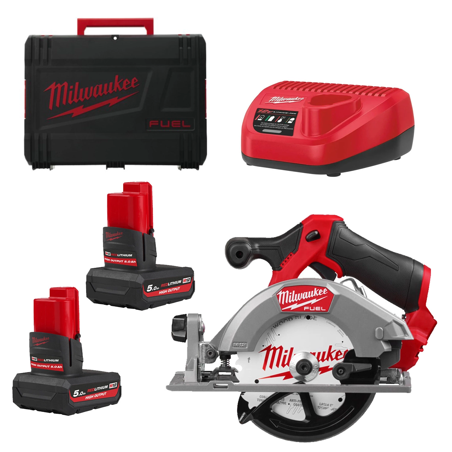 Milwaukee M12 FCS442-502X Kit scie circulaire compacte sans fil 12 V Li-ion (2 batteries 5,0 Ah) dans un coffret HD - 140 mm-image