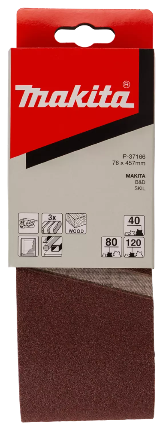 Makita P -37166 Bande abrasive de 3 parties Set rouge - K40 / 80/120 - 76 x 457 mm-image