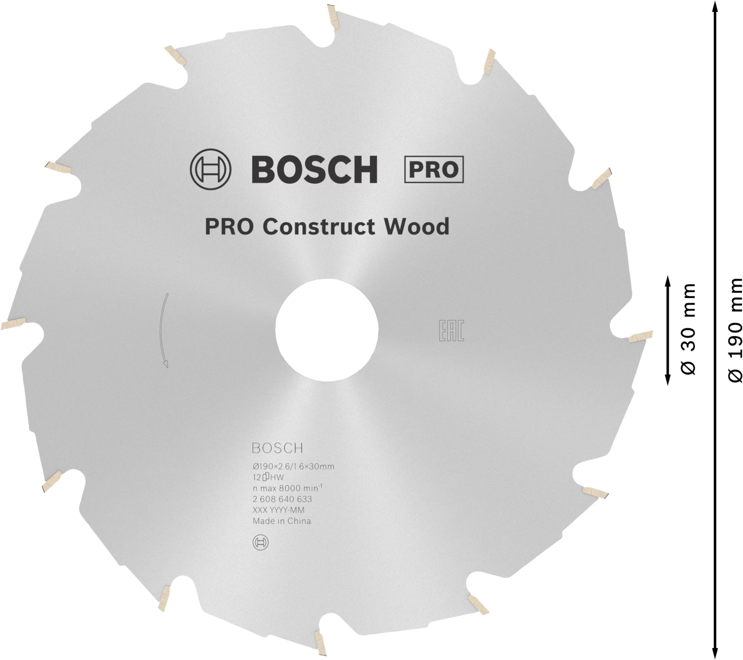 Bosch 2608640633 PRO cirkelzaagblad - 190 x 30 x12T - hout-image