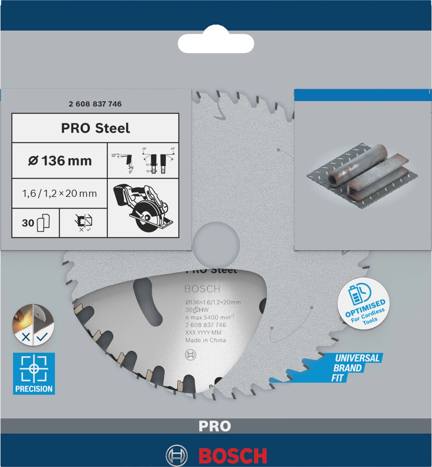 Bosch 2608837746 - Lame pour scie circulaire ACCU Standard for Steel 136x20x1.6/1.2x30T-image