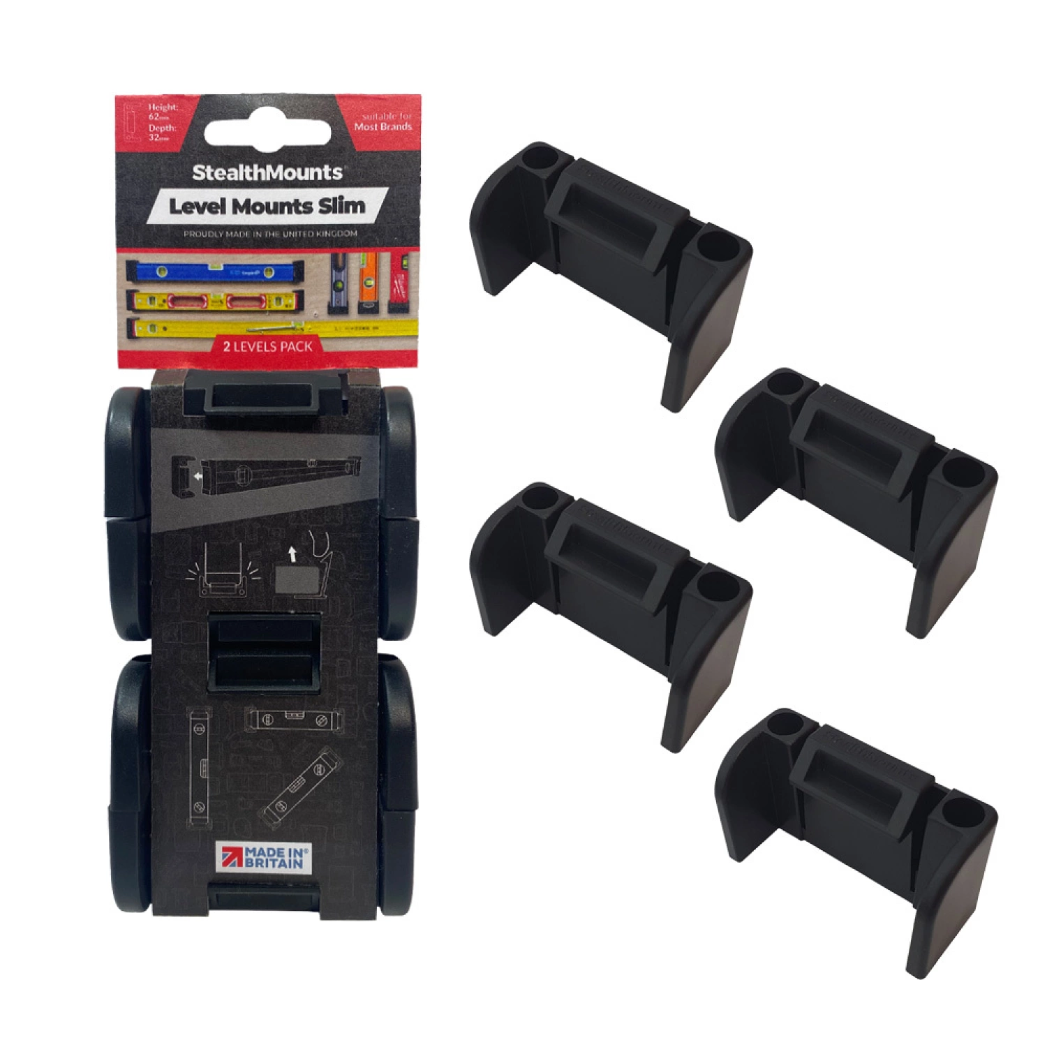 StealthMounts OM-LM-SL-BLK-2 Level Mounts Slim universele houder - Zwart - 4-pack-image