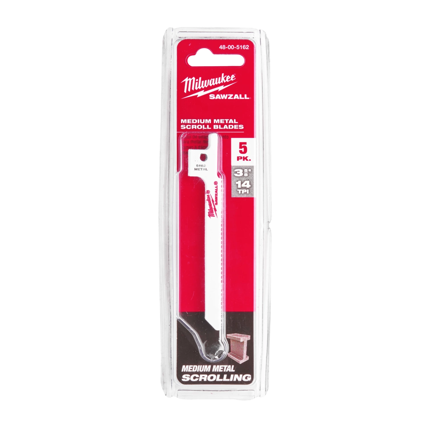 Milwaukee 48475162 Lame de scie alternative Sawzall, trait de scie fin - 90 x 14TPI - métal - 5 pcs.-image