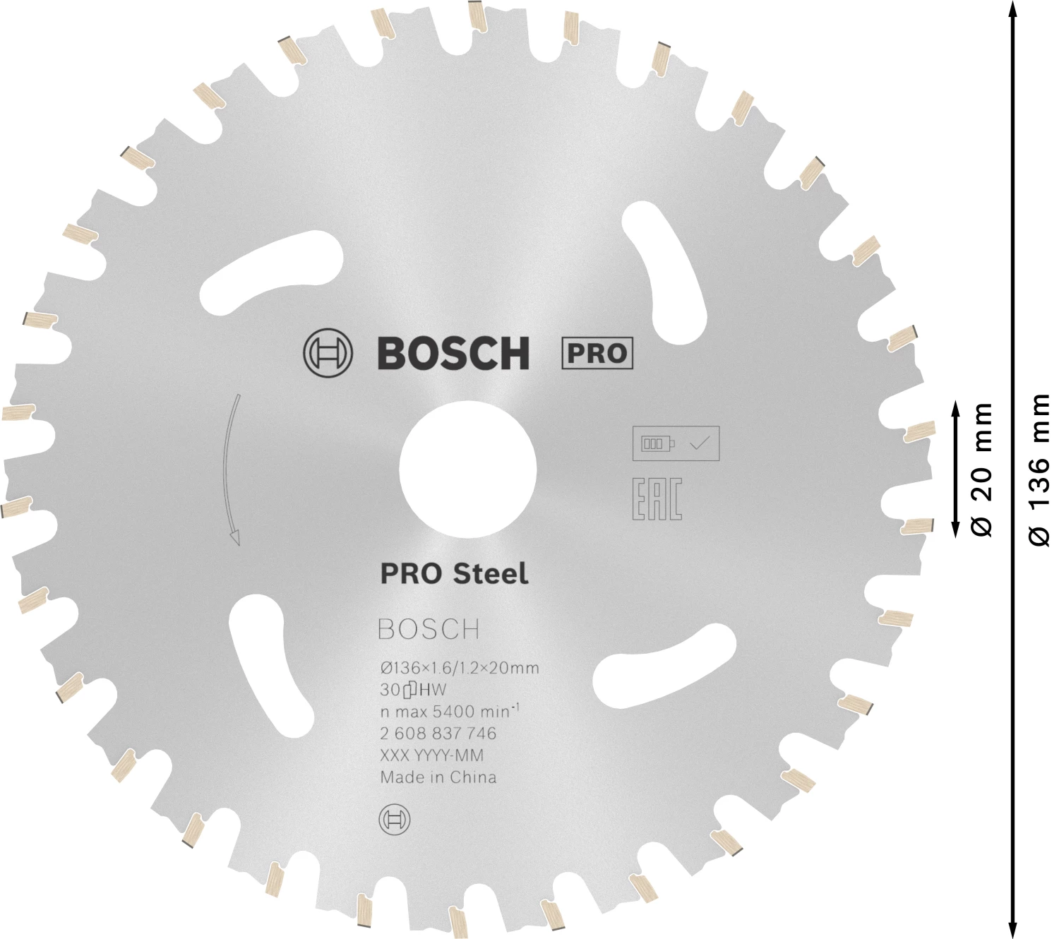 Bosch 2608837746 - Lame pour scie circulaire ACCU Standard for Steel 136x20x1.6/1.2x30T-image