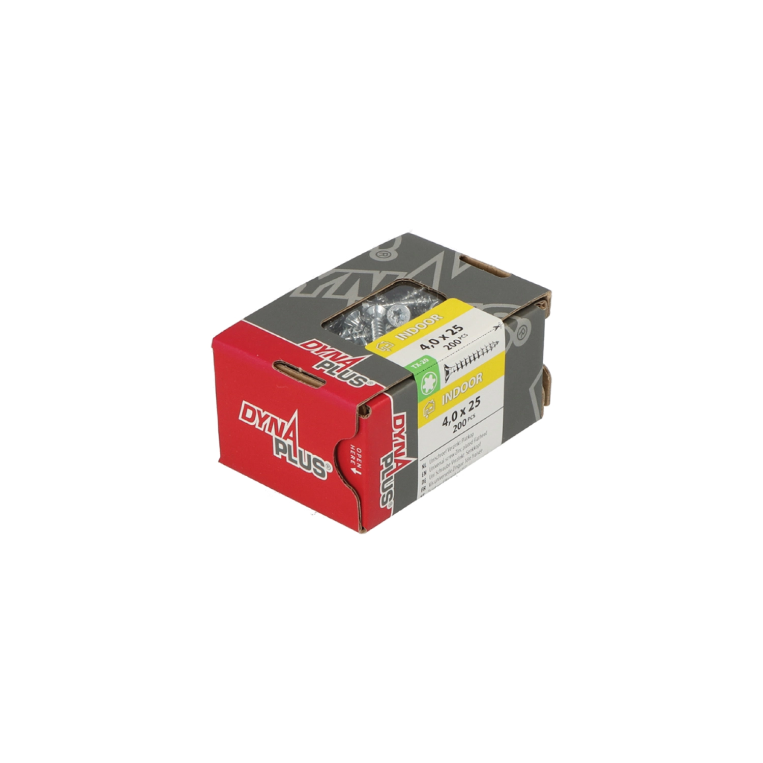DynaPlus 0281.01.25101 Vis uni - Tête plate - Hors-fil - Intérieur - TX20 - 4.0 x 25mm (200pcs)-image