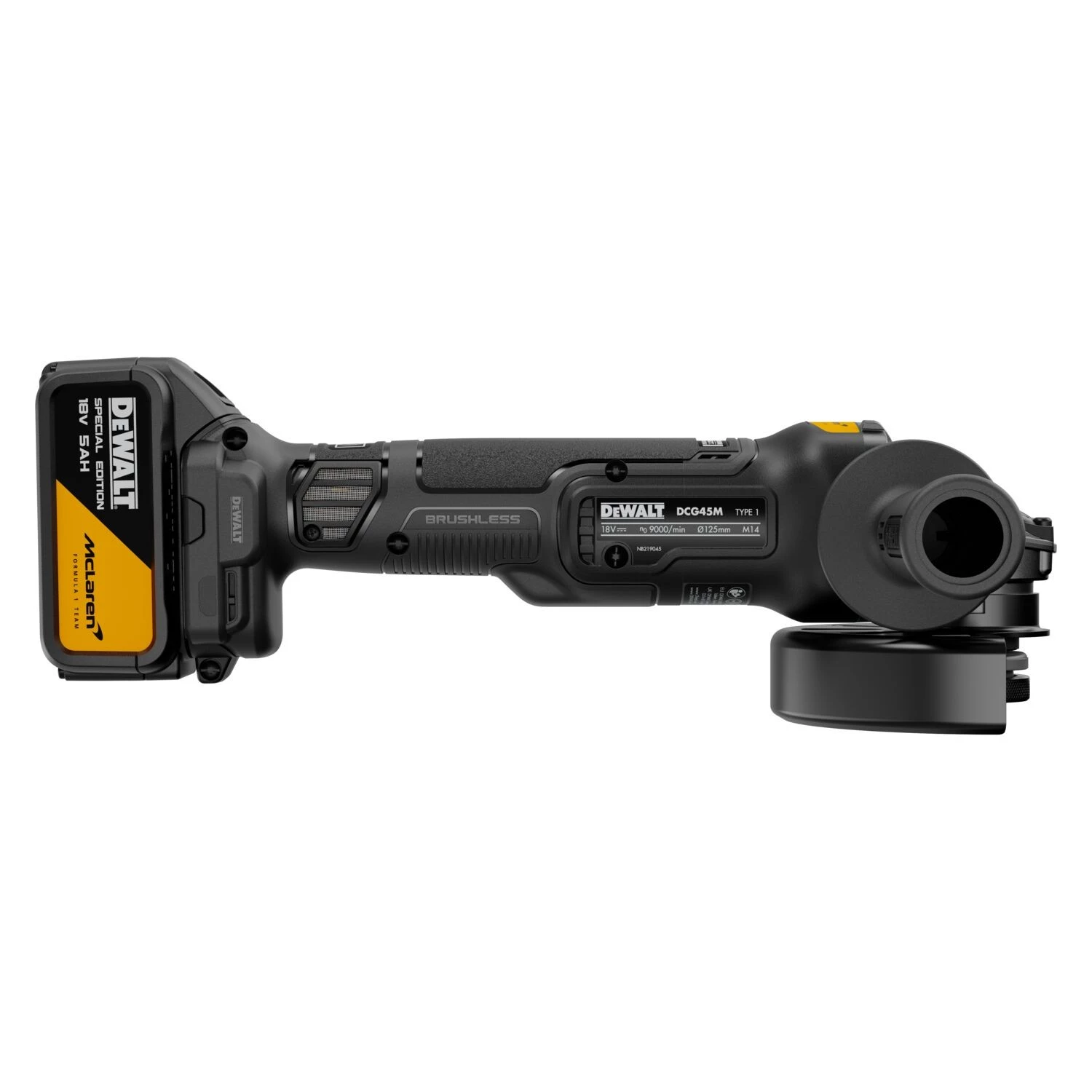 DeWALT X MCLAREN DCG45MP2T-QW 18V XR accu haakse slijper set (2x 5.0Ah accu + lader) - 125mm-image