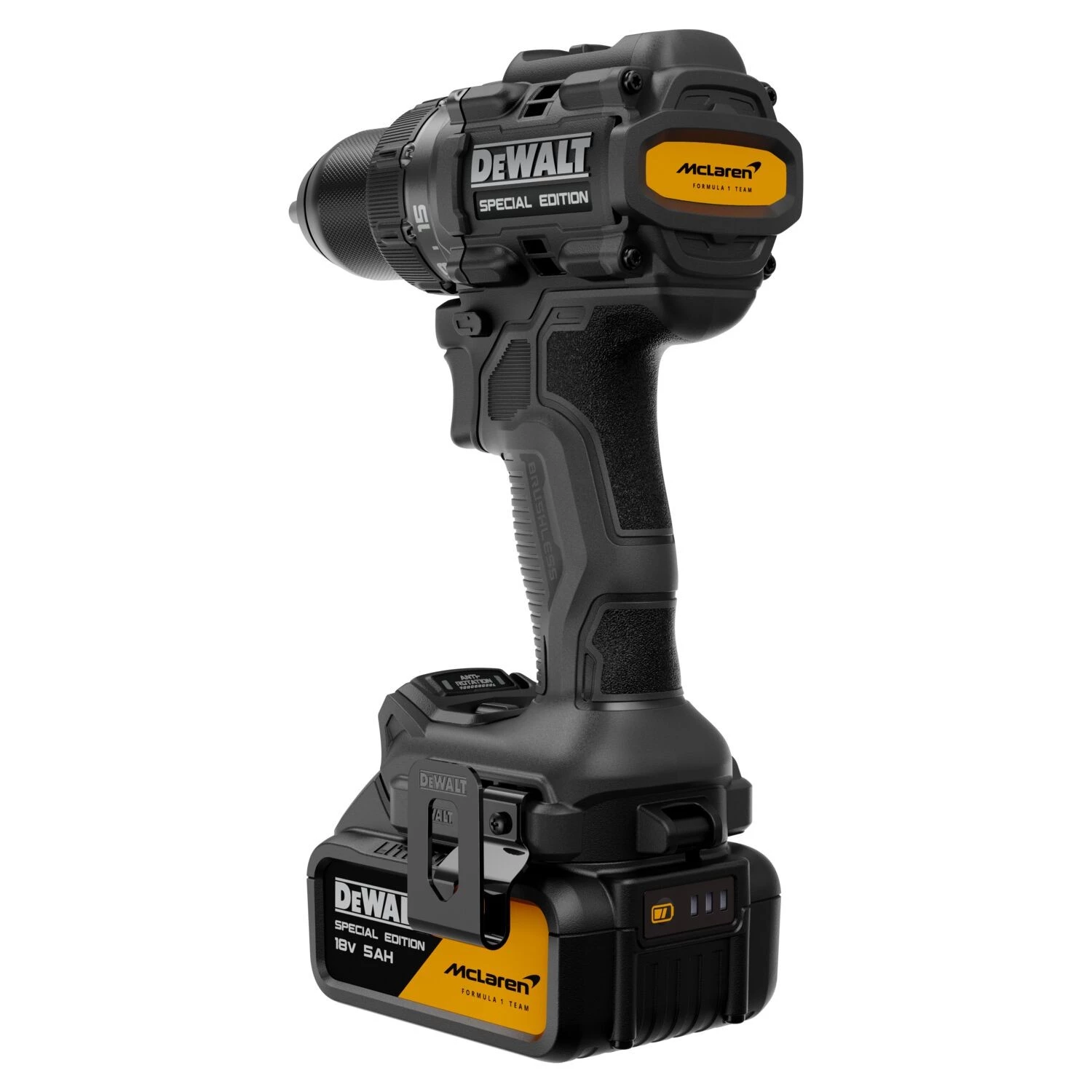 DeWALT X MCLAREN DCD81MP2T-QW 18V XR accu schroef-/boormachine set (2x 5.0Ah accu + lader)