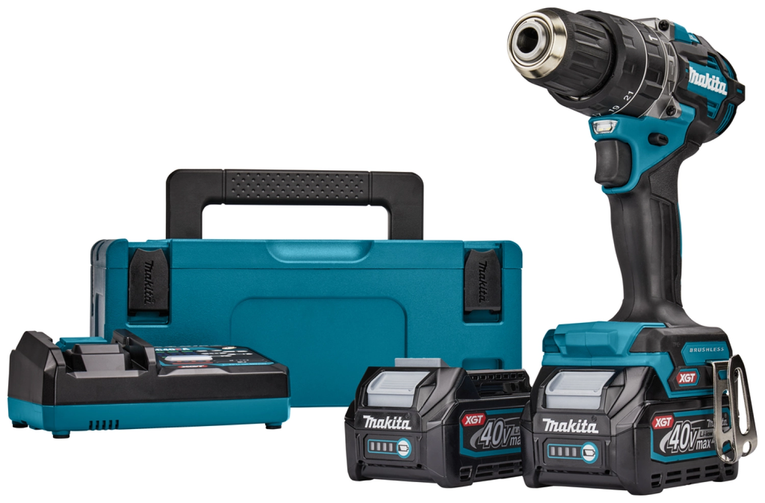 Makita HP002GD201 XGT 40V Max Li-ion  Perceuse/Visseuse à percussion  sans fil (2x 2.5Ah) dans Mbox - 13mm - sans charbon-image