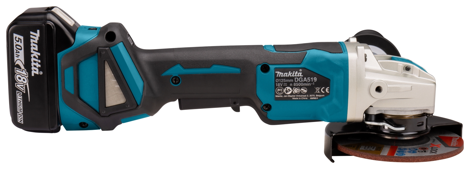 Makita DGA519RTJ Meuleuse d'angle sans-fil - 18V Li-ion - 2 batteries 5,0 Ah - MAKPAC - X-Lock - 125 mm - Brushless-image