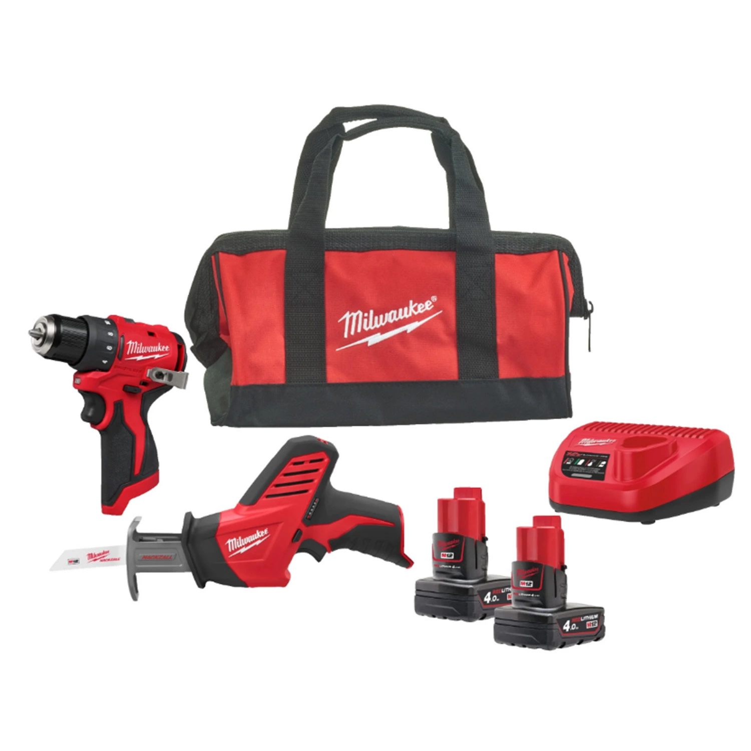 Milwaukee M12 BLPP2A-402B 12V Li-ion accu 2-Delige combiset (2x 4.0Ah accu) in tas-image
