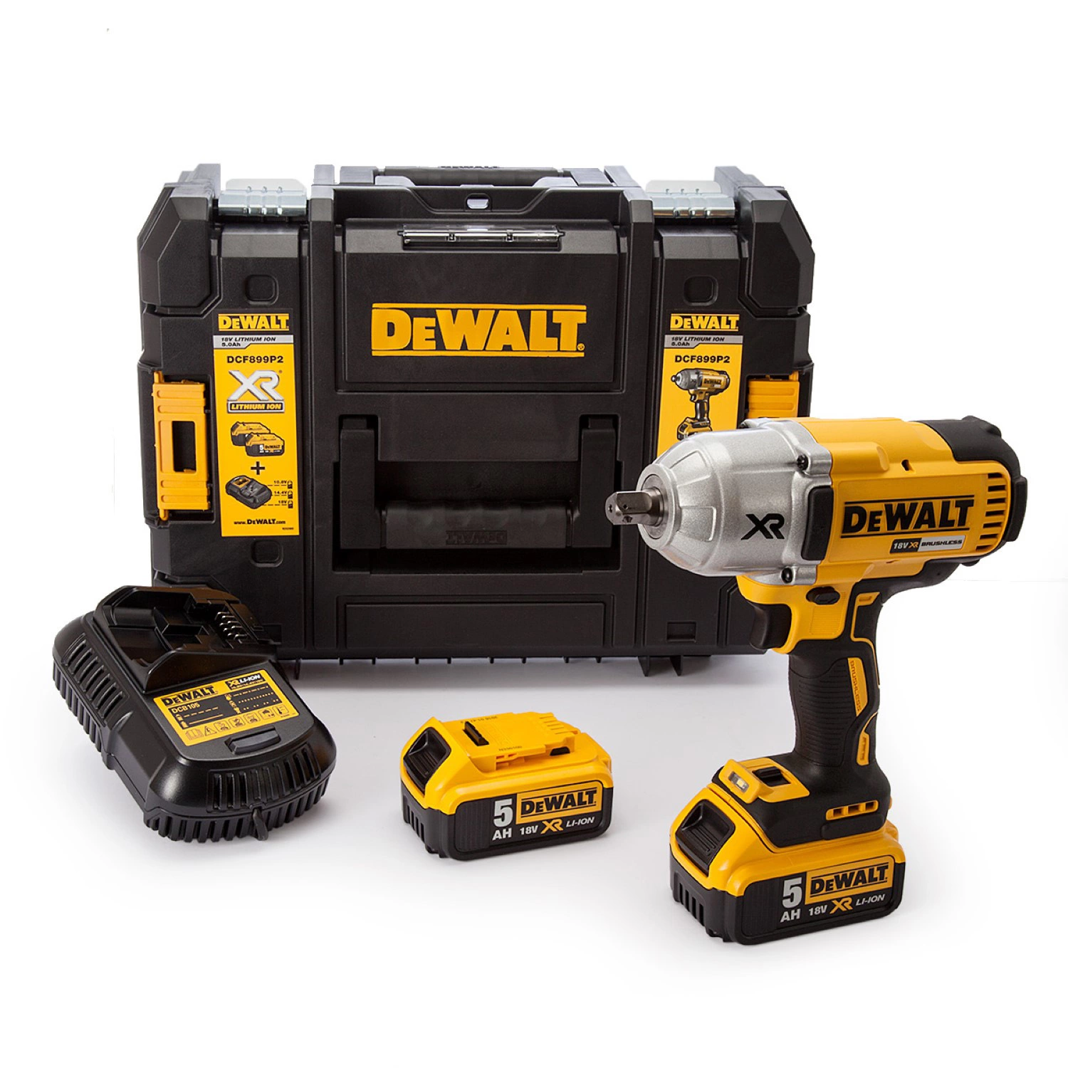 DeWALT DCF899P2 - Set clé à choc Li-Ion 18V (2x batterie 5.0Ah) dans coffret TSTAK - 1625Nm - Moteur brushless-image