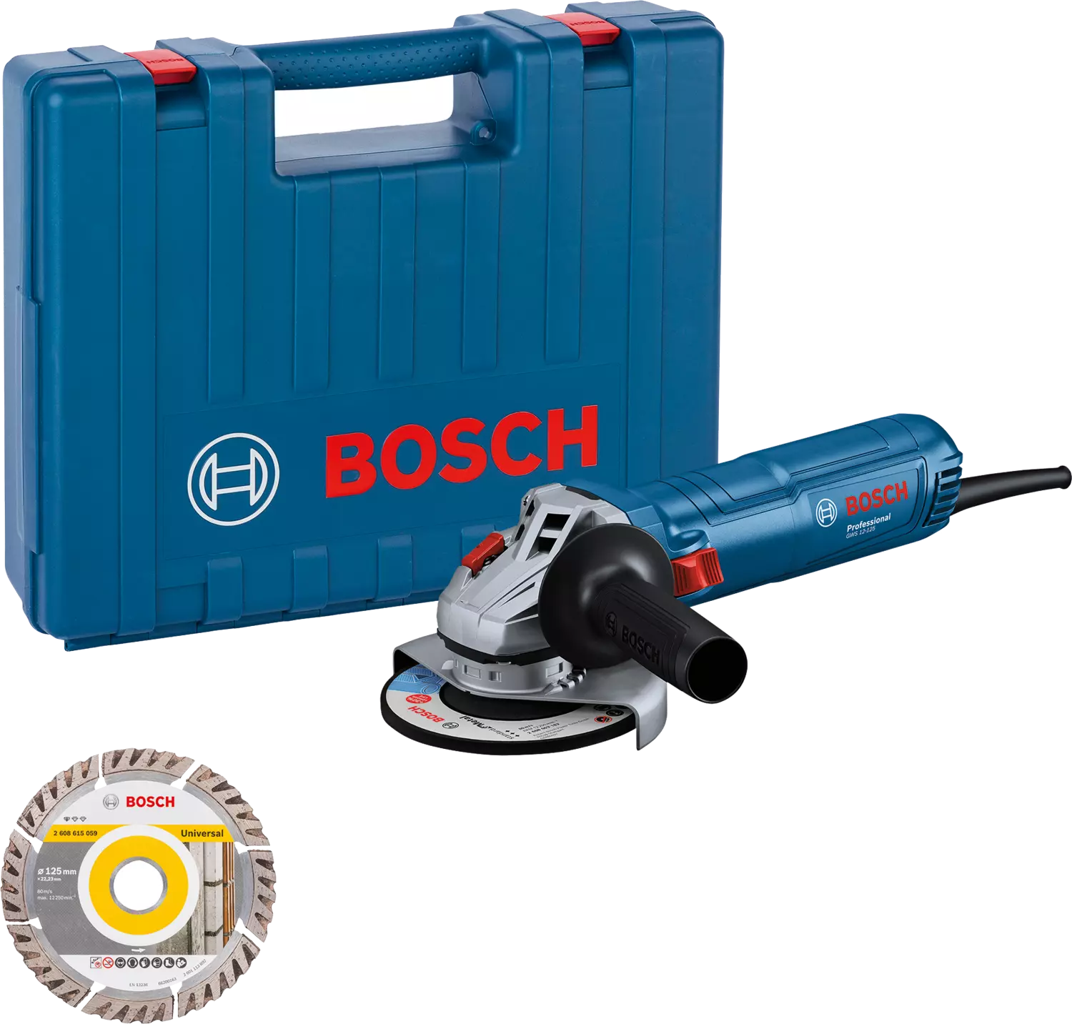Bosch GWS 12-125 Haakse Slijper met diamantschijf in koffer