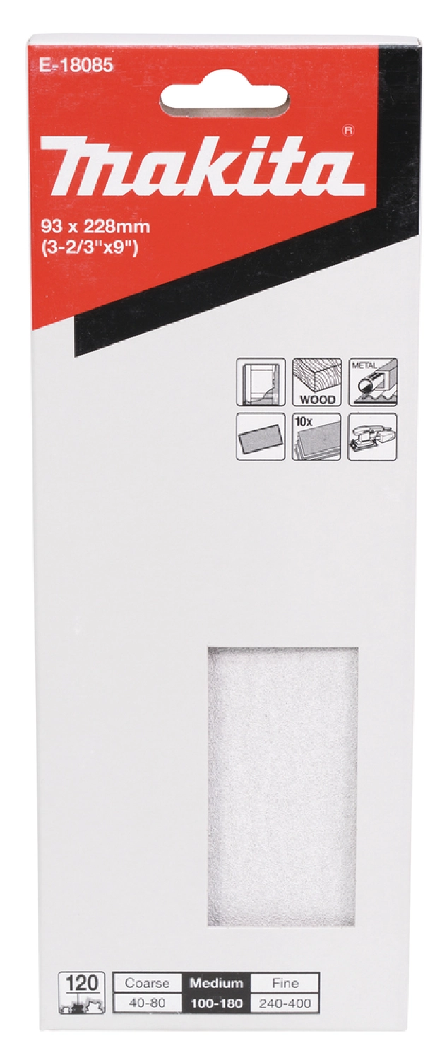 Makita E-18085 Papier de verre bois/métal - K120 - 93x228mm - 10 pièces-image