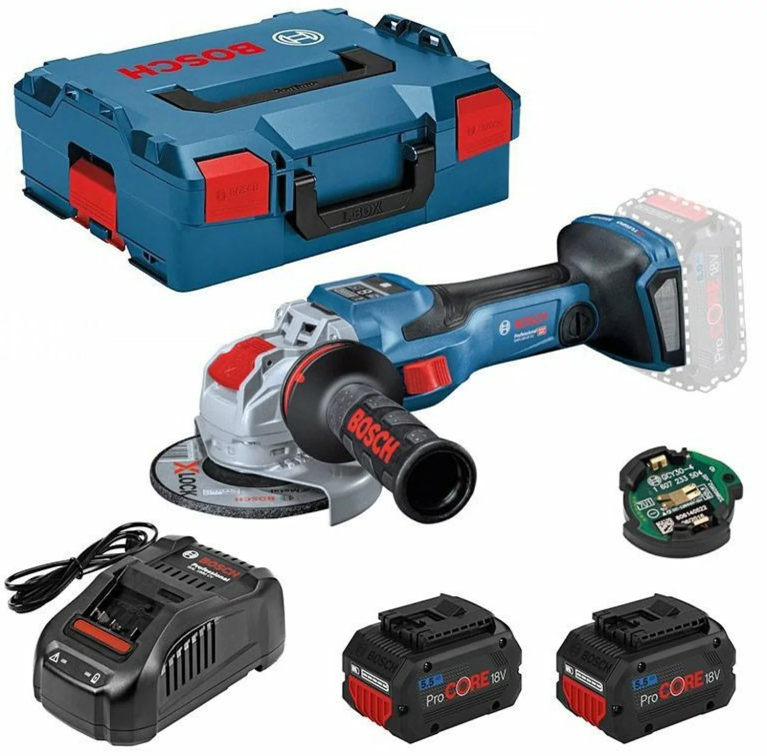 Bosch GWS 18V-15 SC 18V Li-Ion accu BiTurbo haakse slijper set (2x 5,5Ah) in L-Boxx - 125mm - koolborstelloos