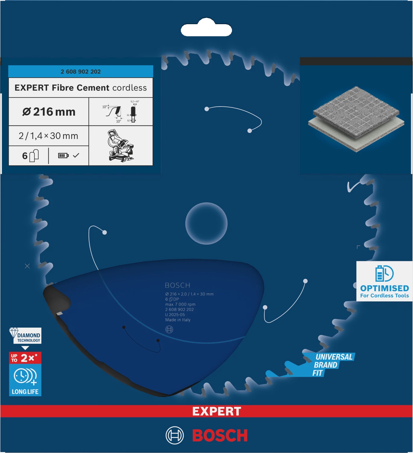 Bosch 2608902202 EXPERT cirkelzaagblad - 216 x 30 x 6T - vezelcementplaten-image