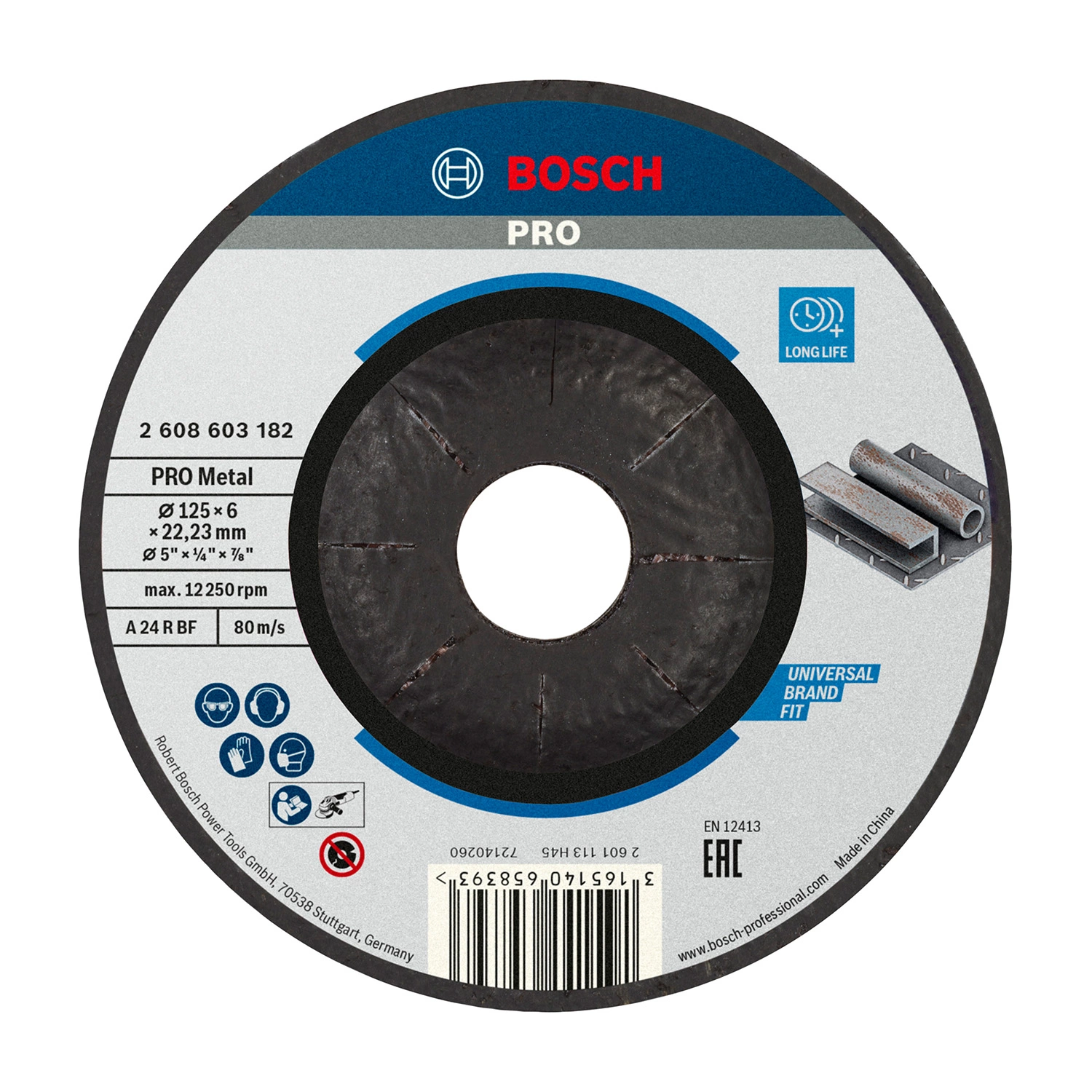 Bosch 2608603182 - Meule à ébarber à moyeu déporté, Standard for Metal A 24 P, 125 x 22,23 x 6 mm-image