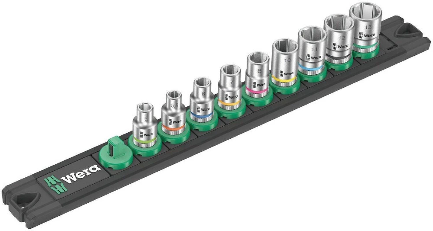 Wera 05005400001 9 pièces Barrette magnétique à douilles A 4 jeu de douilles Zyklop avec support - 1/4 »-image