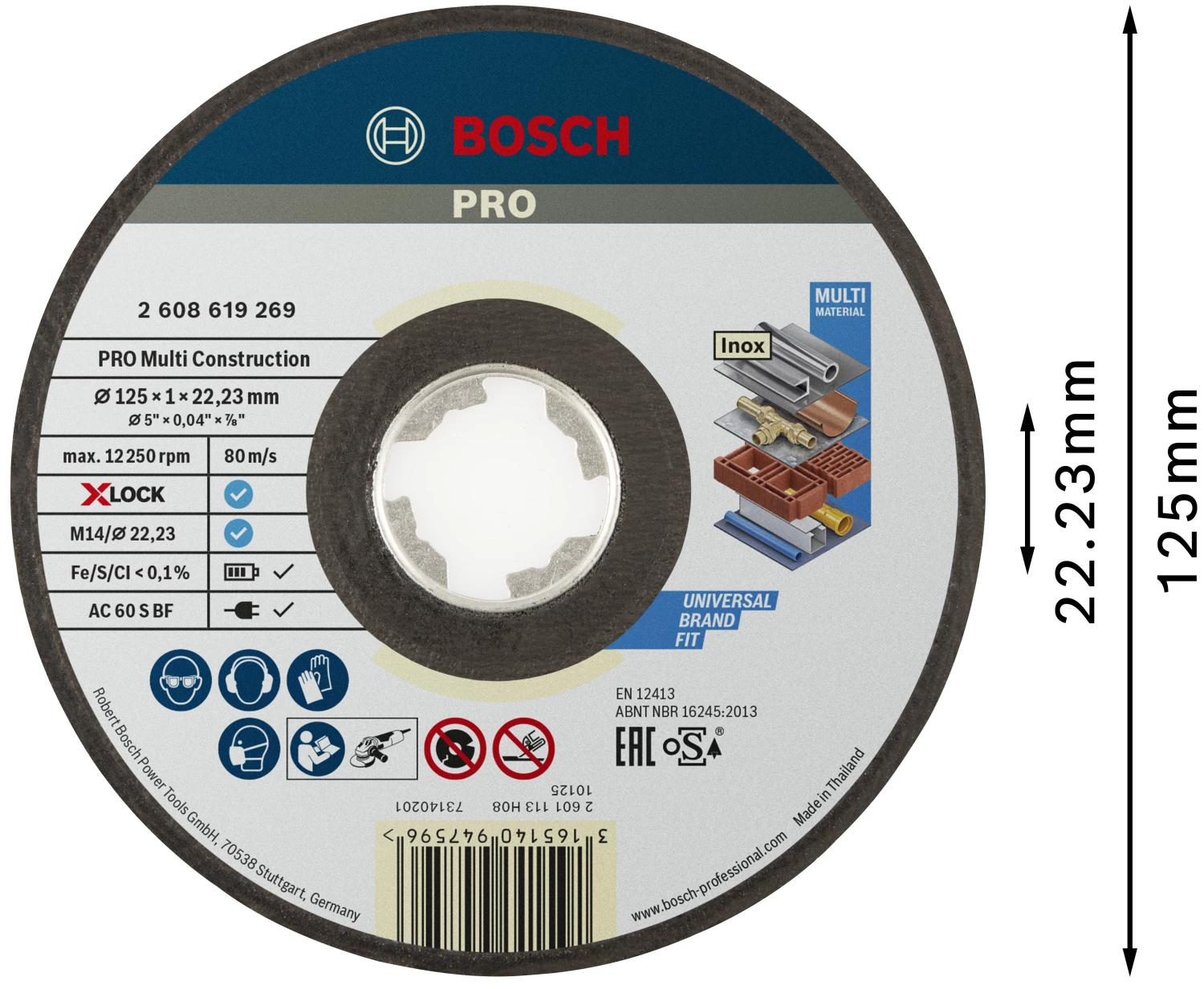 Bosch 2608619269 - X-LOCK Disque à tronçonner Multi Construction 125x1x22.23mm, plat-image