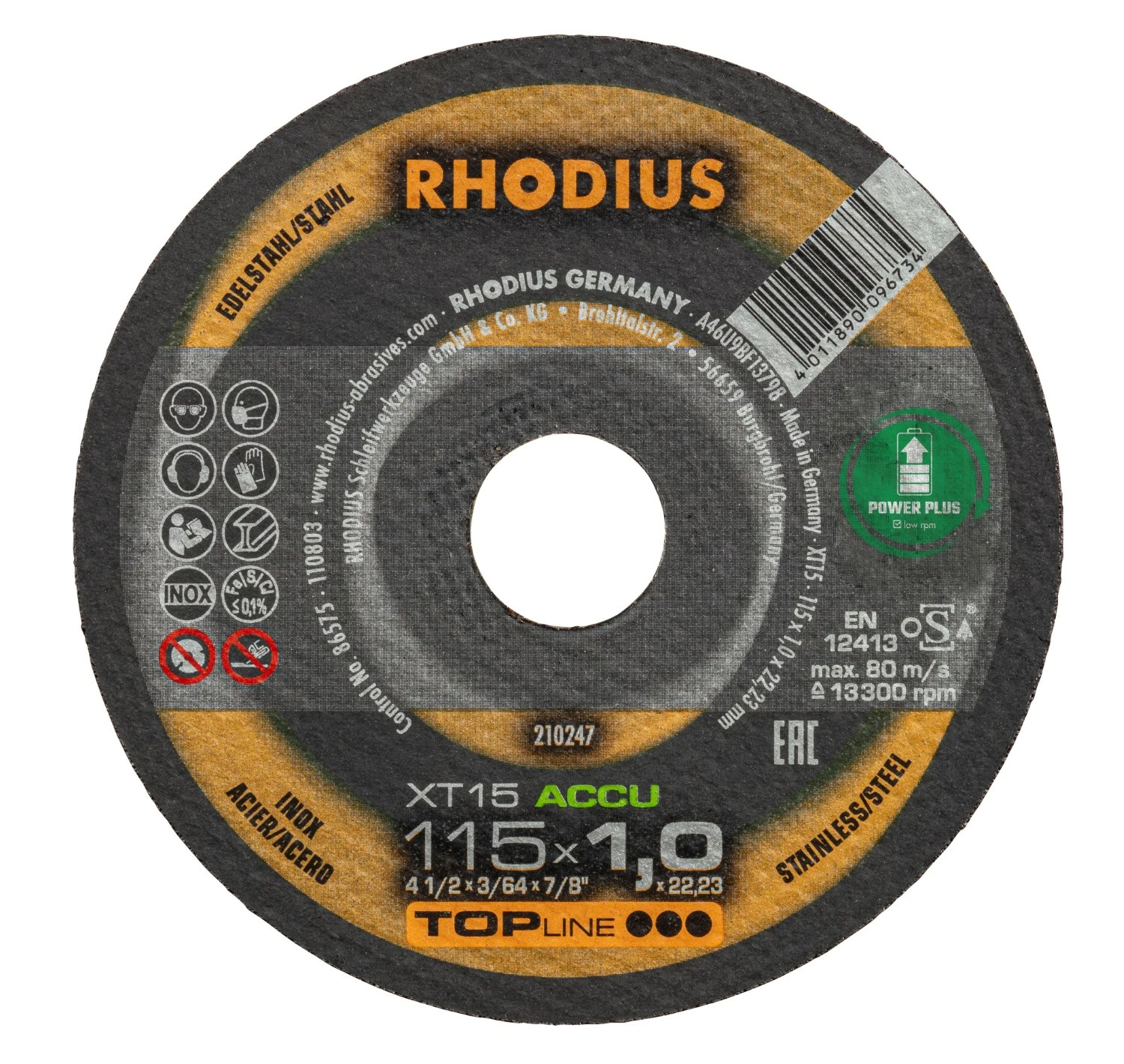 Rhodius 210247 XT15 ACCU TOPline lll Disque à tronçonner extra fin 115 x 22,23 x 1mm (10 pcs)-image