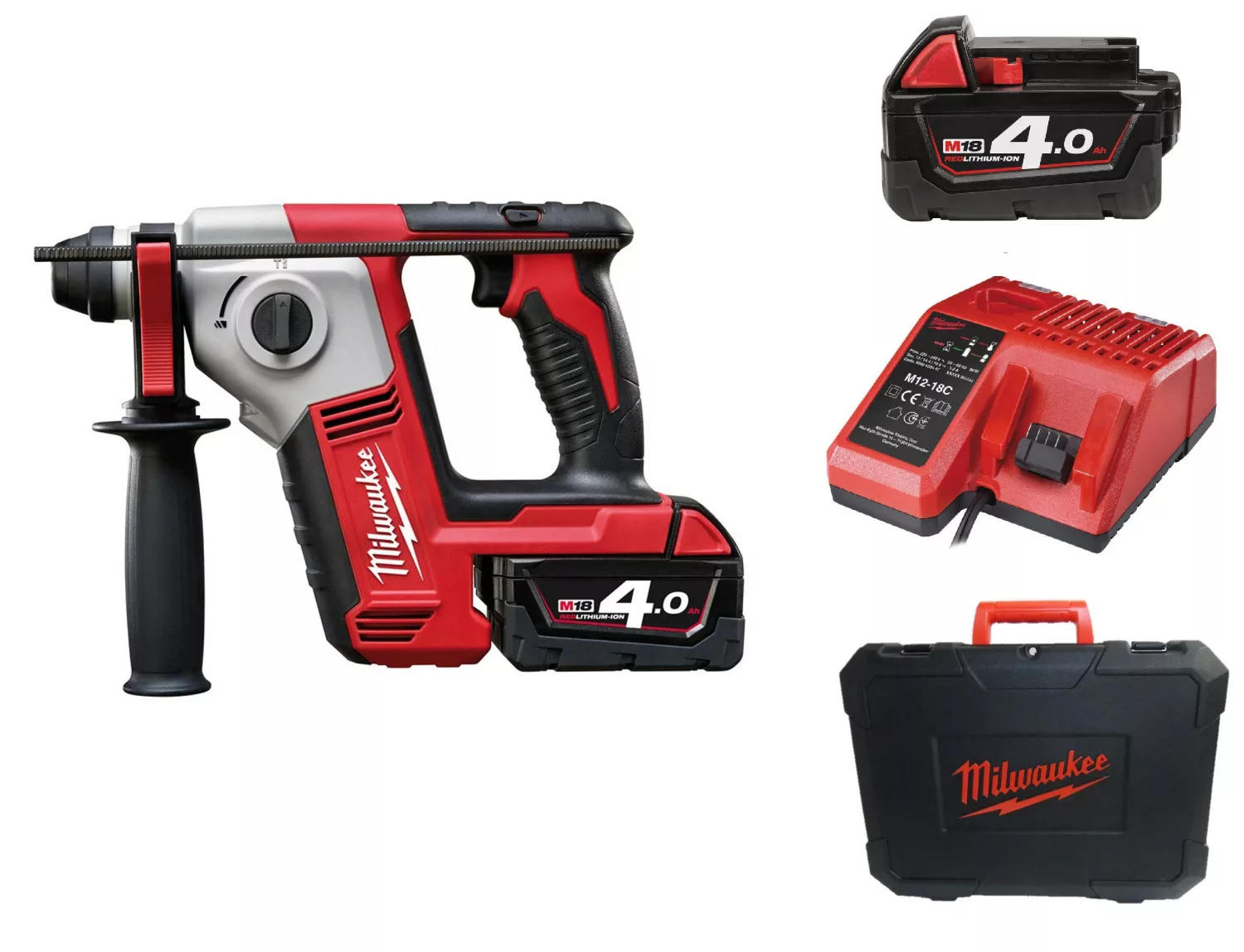 Milwaukee M18 BH-402C Perforateur SDS-plus à batteries 18V Li-Ion (2x batterie 4.0Ah) dans coffret - 1,2J-image