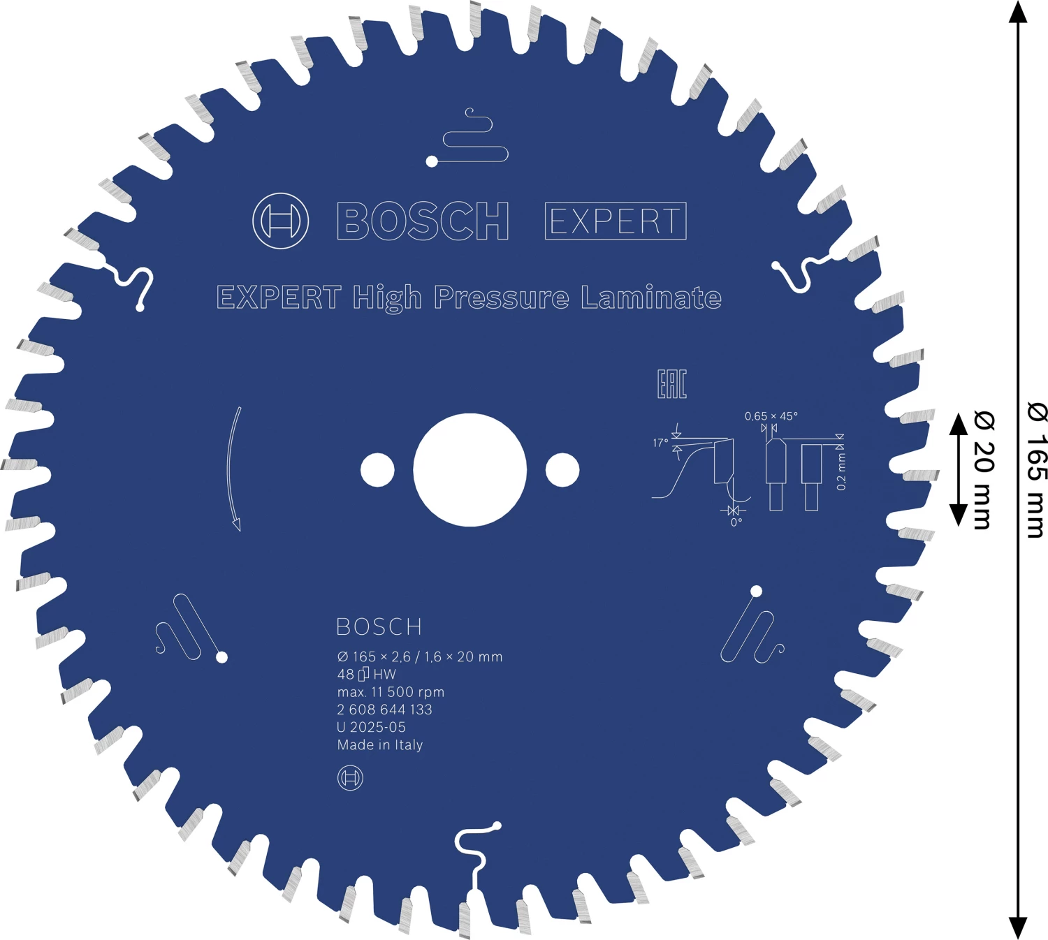 Bosch 2608644133 - Lame de Scie Circulaire Expert pour High Pressure Laminate, 165 x 20 x 2,6 mm, 48D-image