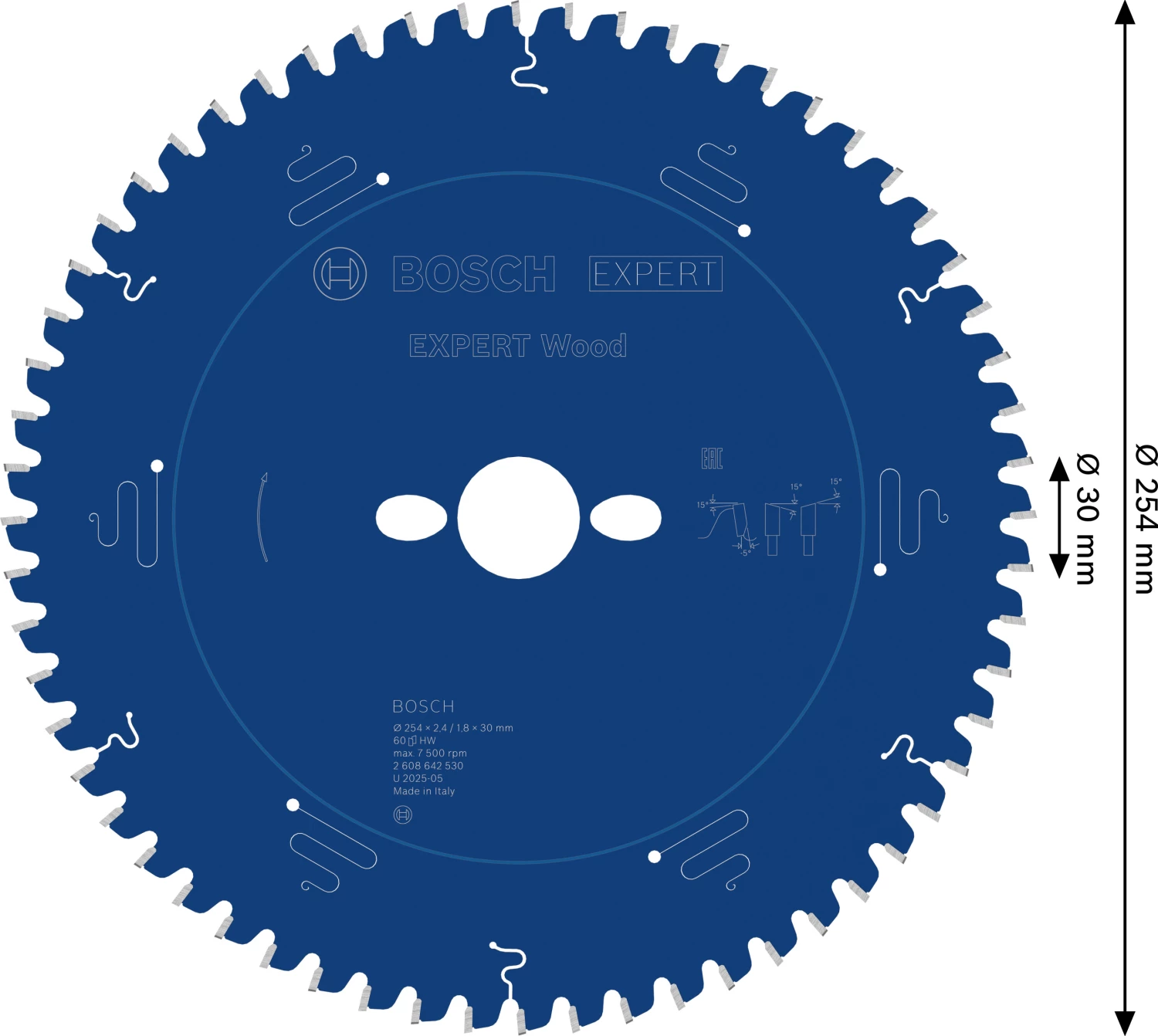 Bosch 2608642530 - Lame de Scie Circulaire Expert pour Wood, 254 x 30 x 2,4 mm, 60D-image