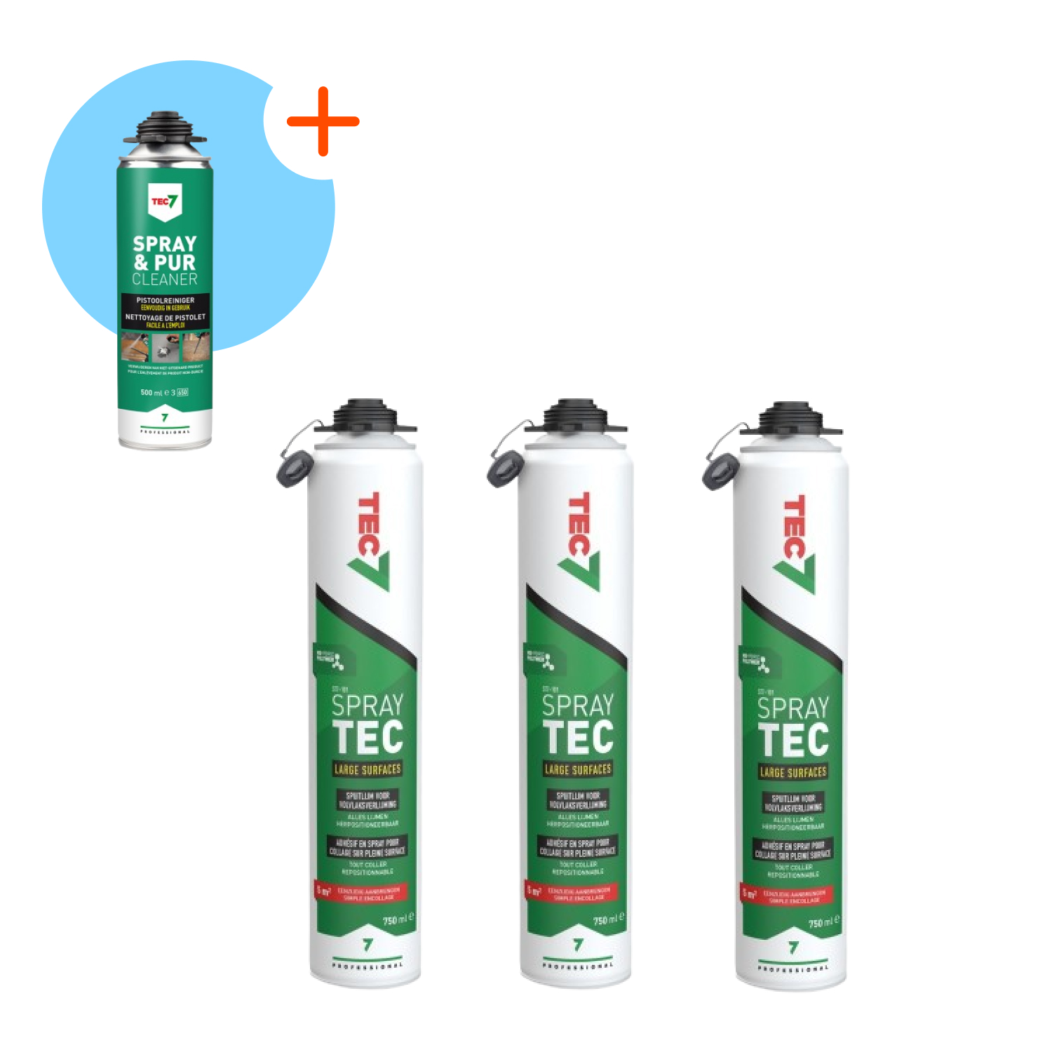 TEC7 ST7-101 Spraytec Spuitlijm voor volvlaksverlijming - aerosol - 750 ml 3 stuks + gratis reiniger-image