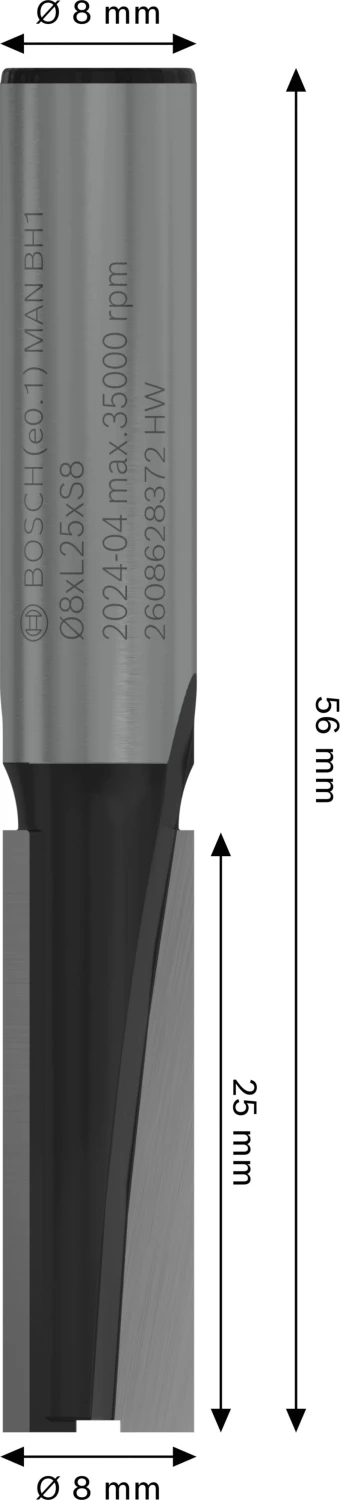 Bosch 2608628372 - Fraise à rainurer droit 8 mm, D1 8 mm, L 25,4 mm, G 56 mm-image