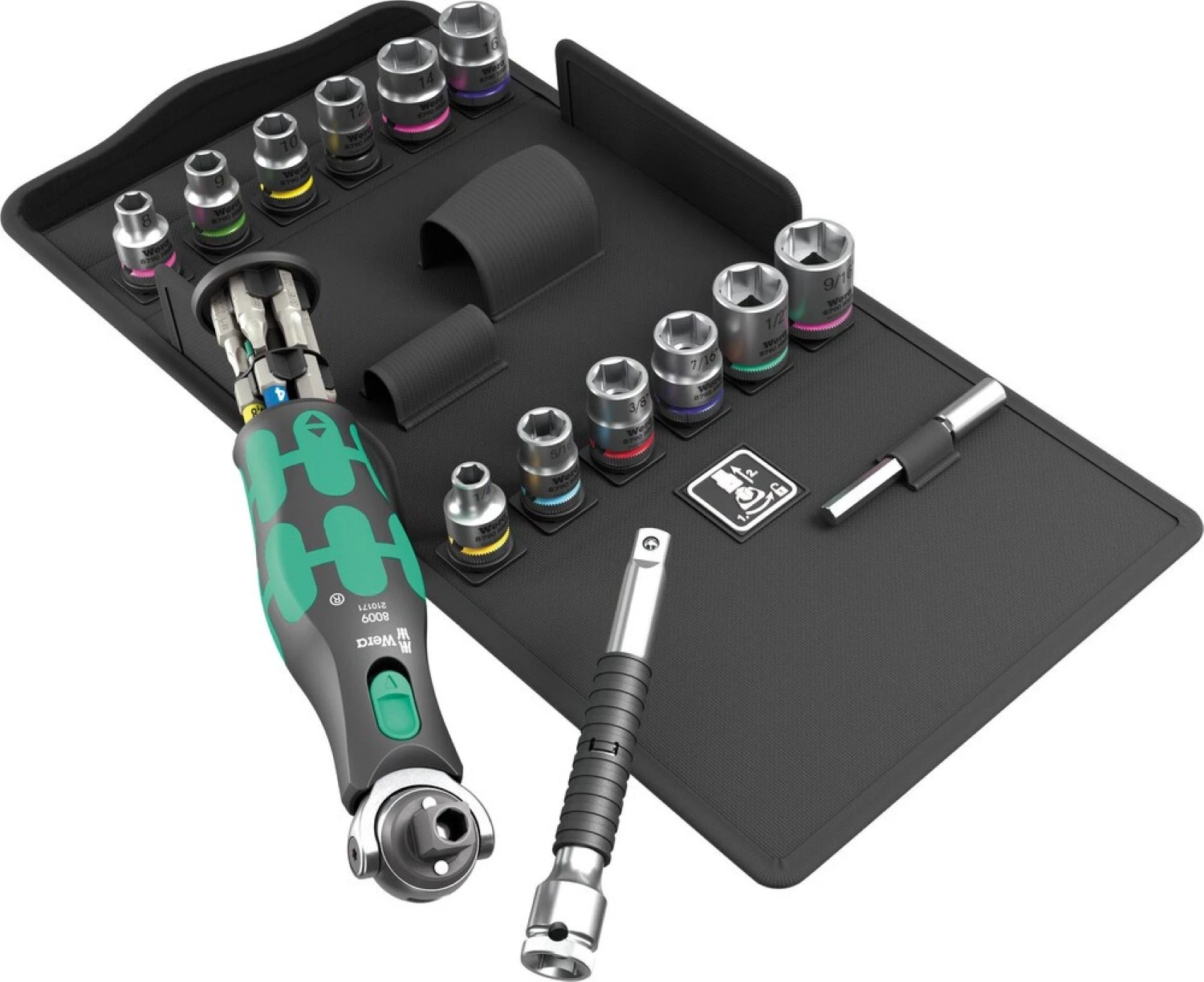 Wera 05004285001 27-delige 8009 Zyklop Pocket Set 4 Ratel- en doppenset - 3/8" + 1/4"-image