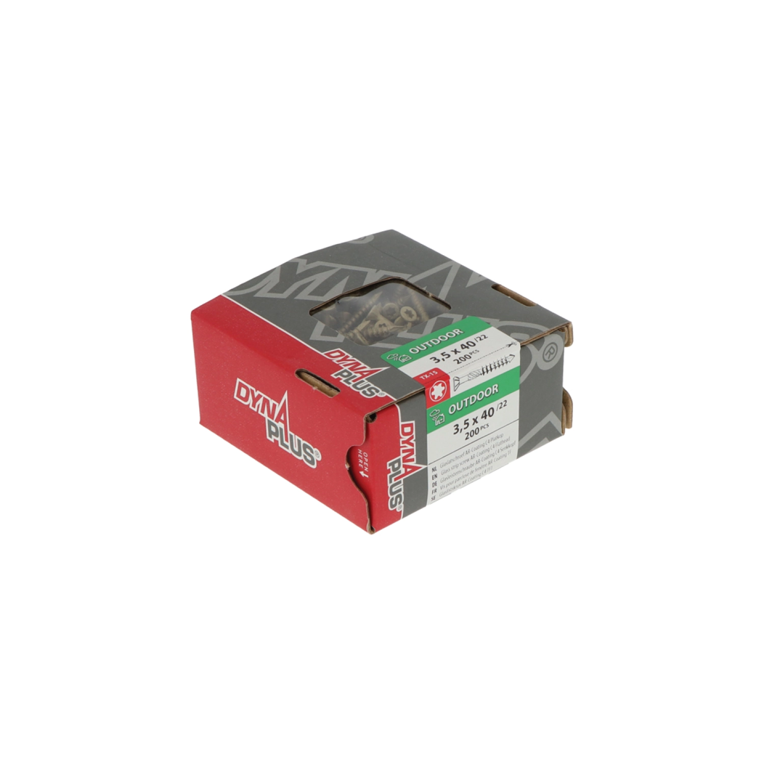 DynaPlus 0287.08.17601 Vis pour lattes de vitrage - tête plate 75 degrés - filetée - extérieur - TX15 - 3.5 x 40/22mm (200pcs)-image