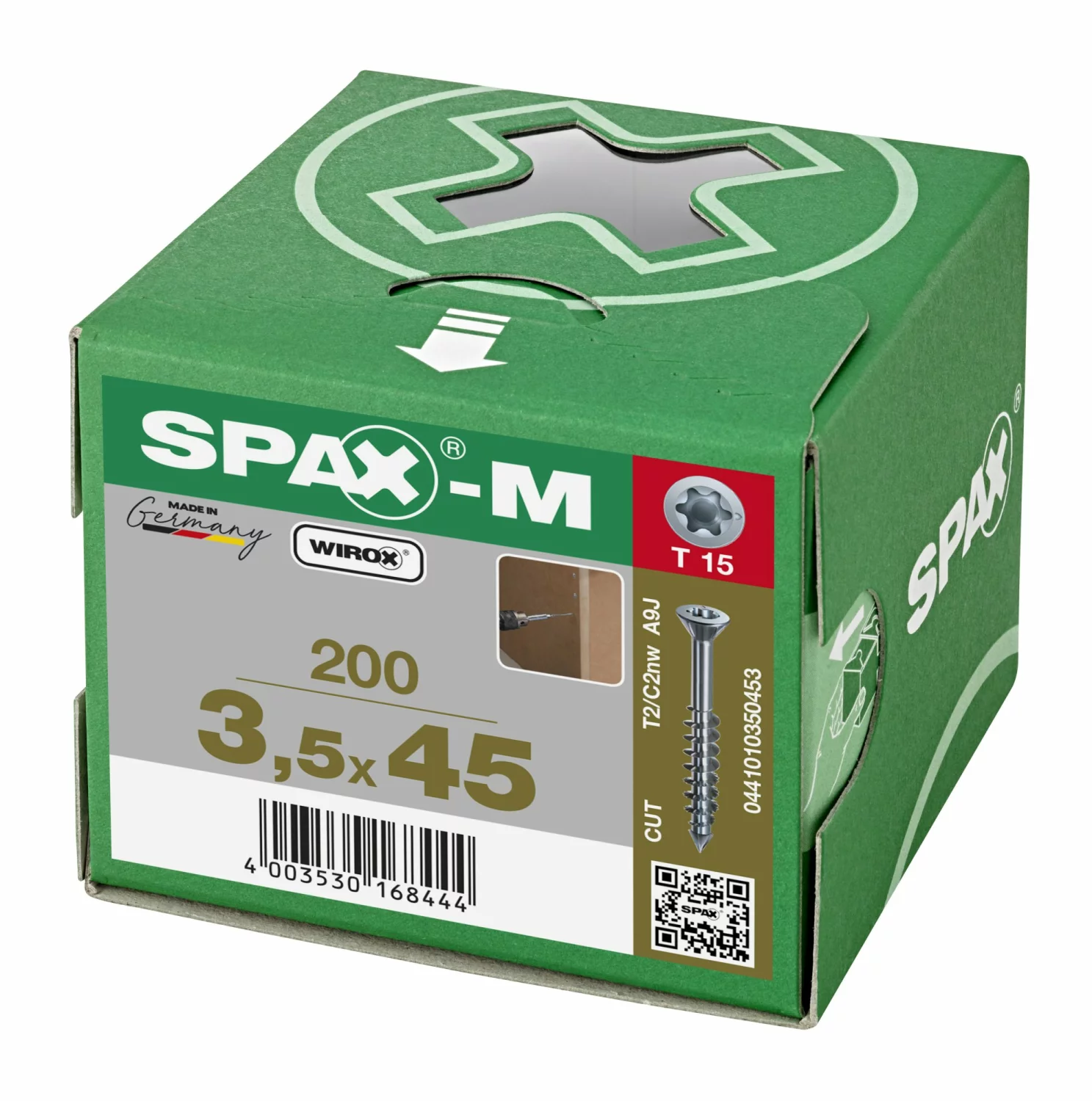 SPAX 441010350453 - SPAX-M, 3,5 x 45 mm, 200 pièces, Filetage partiel, Tête fraisée, T-STAR plus T15, Pointe CUT, WIROX-image