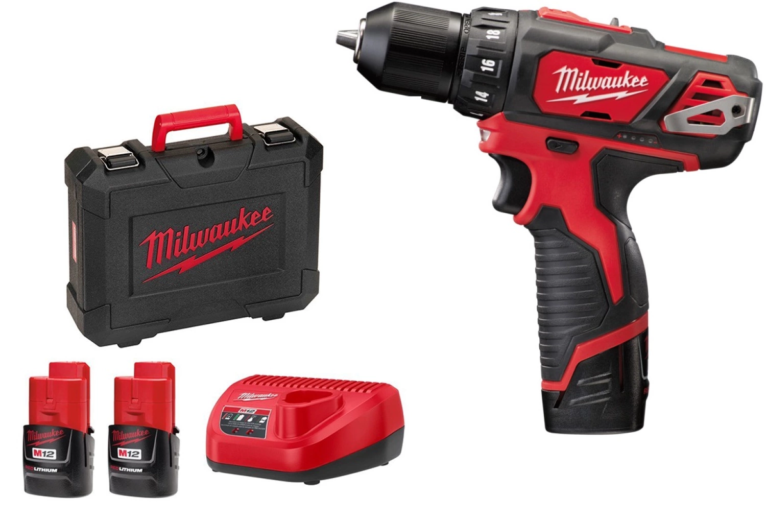 Milwaukee M12 BDD-202C - Set perceuse visseuse Li-Ion 12V (2x batterie 2.0Ah) dans mallette - 30Nm-image