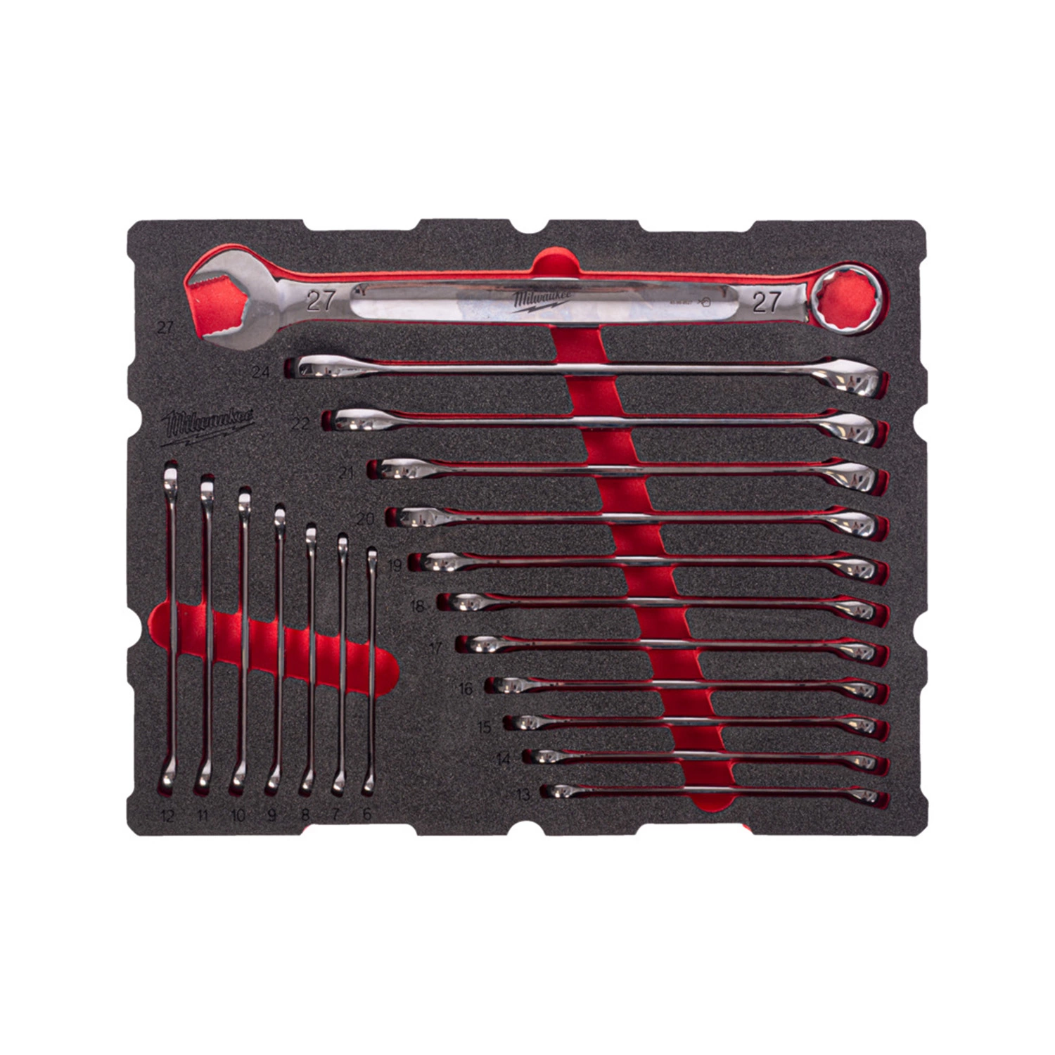 Milwaukee 4932501871 Jeu de clés à cliquet et douilles MAX BITE 17 pièces - dans un insert en mousse PACKOUT - 8-27 mm