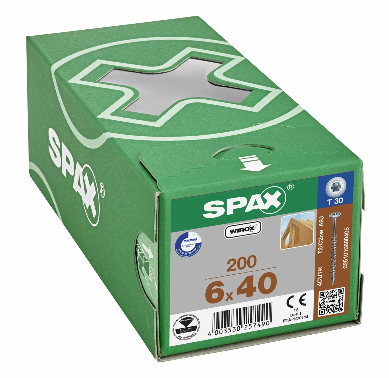 SPAX 251010600405 Hi-Force schroef, Discuskop, 6 x 40, Voldraad, T-STAR plus T30 - WIROX - 200 stuks-image