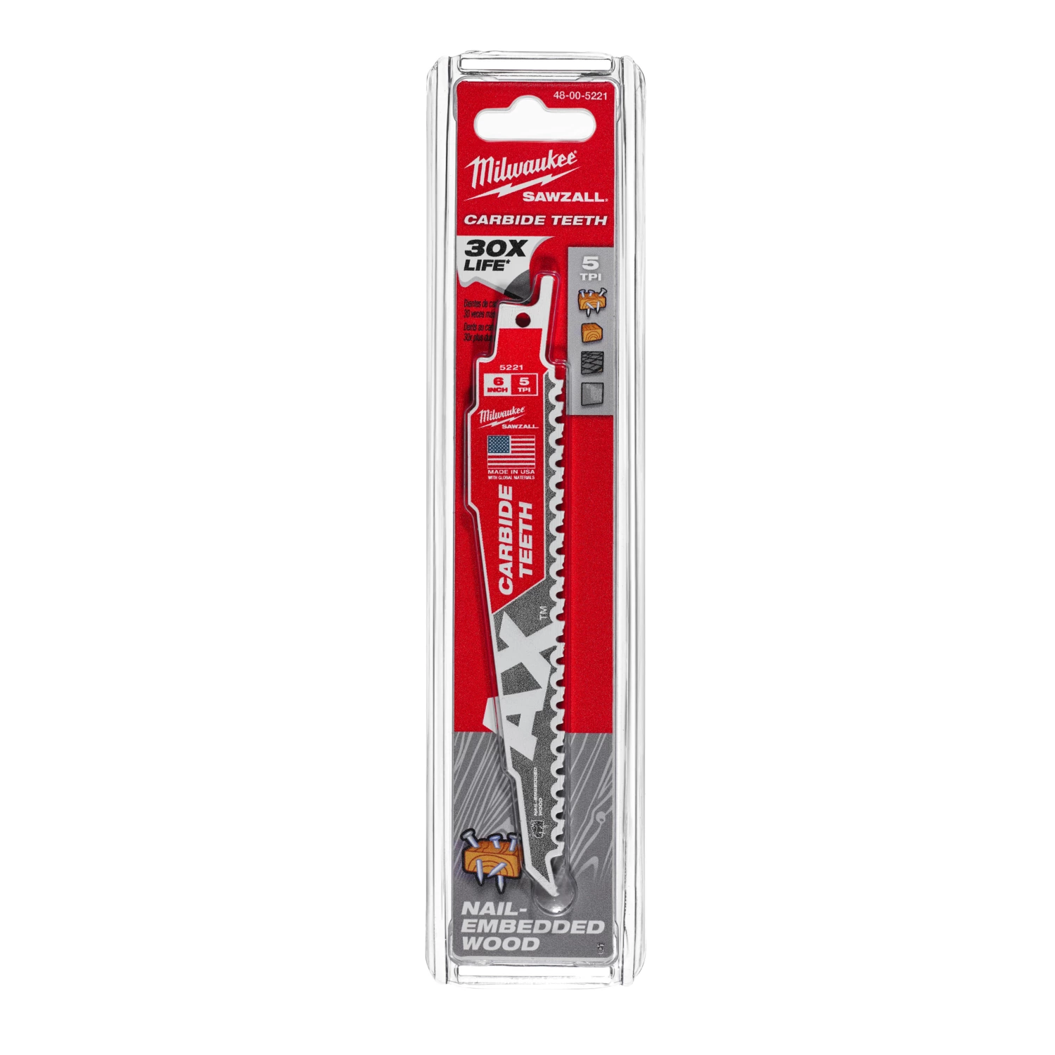 Milwaukee 48475221 Lame de scie alternative Sawzall The AX Carbide - 150 x 5TPI - bois-image