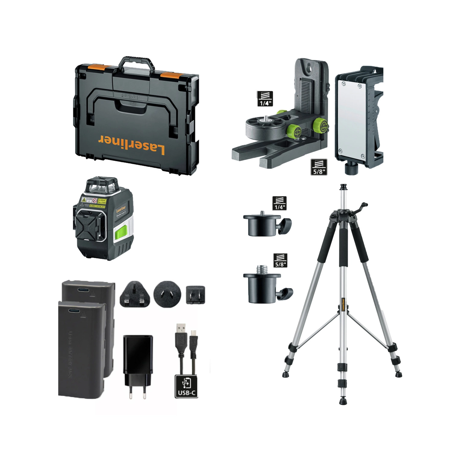 Laserliner MasterPlane-Laser 3G Pro 360° Kruislijnlaser set in L-boxx - 3 lijnen - groen - 3x 55m - IP64 + VarioStand L Laserstatief-image
