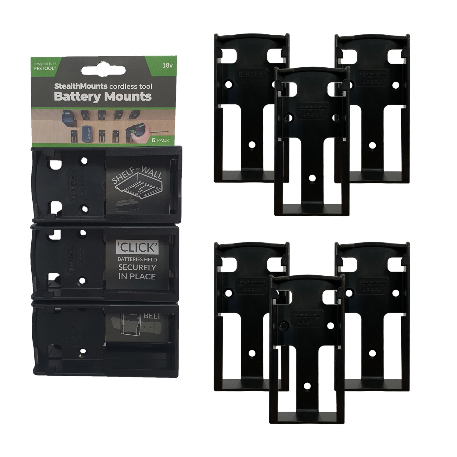 StealthMounts BM-FT18-BLK-6 - Support batterie (6pcs) pour Festool 18V - noir-image