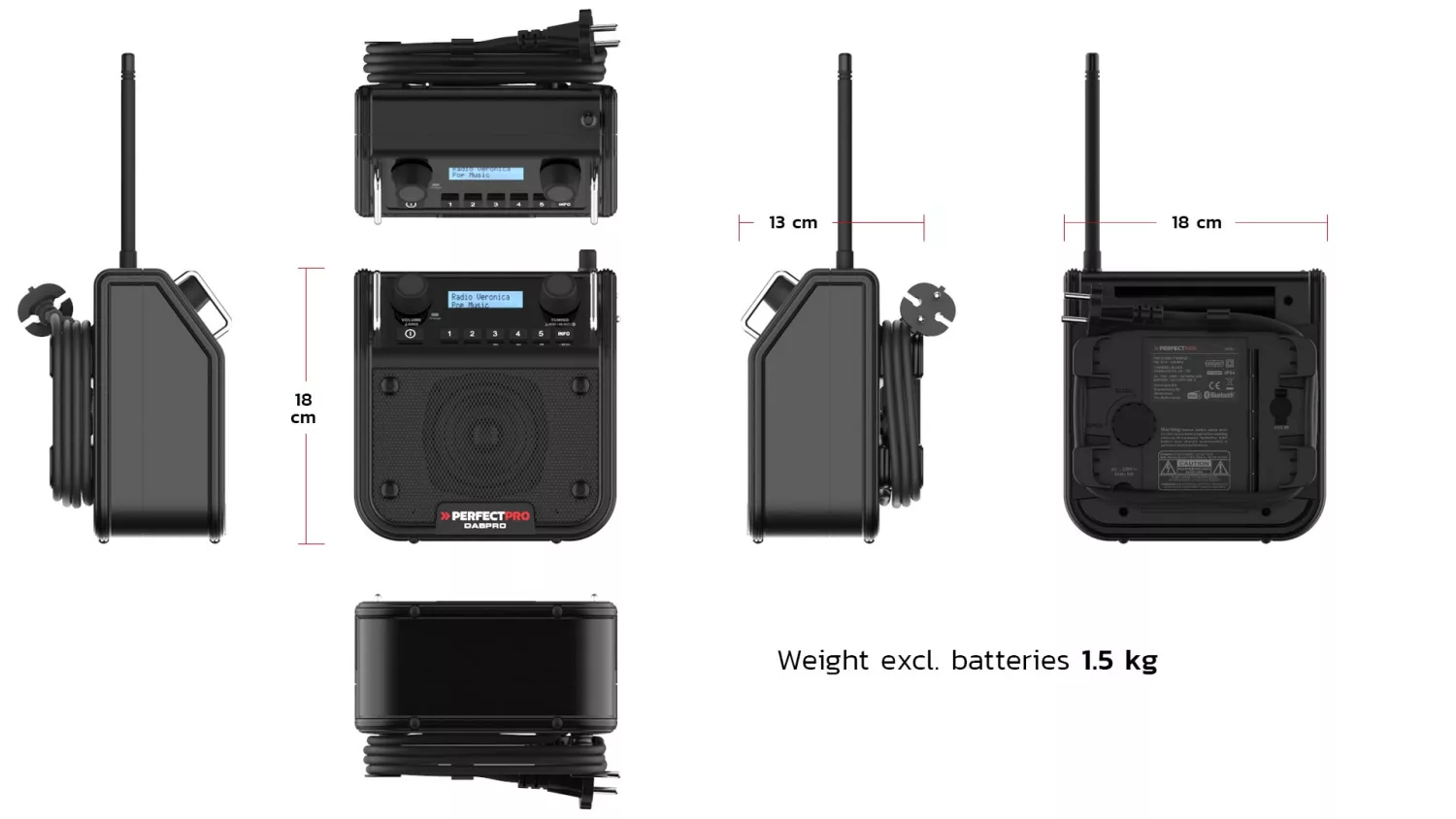 PerfectPro DABPRO2 Bouwradio - FM RDS - DAB+ - aux-in - werkt op netstroom & batterij-image