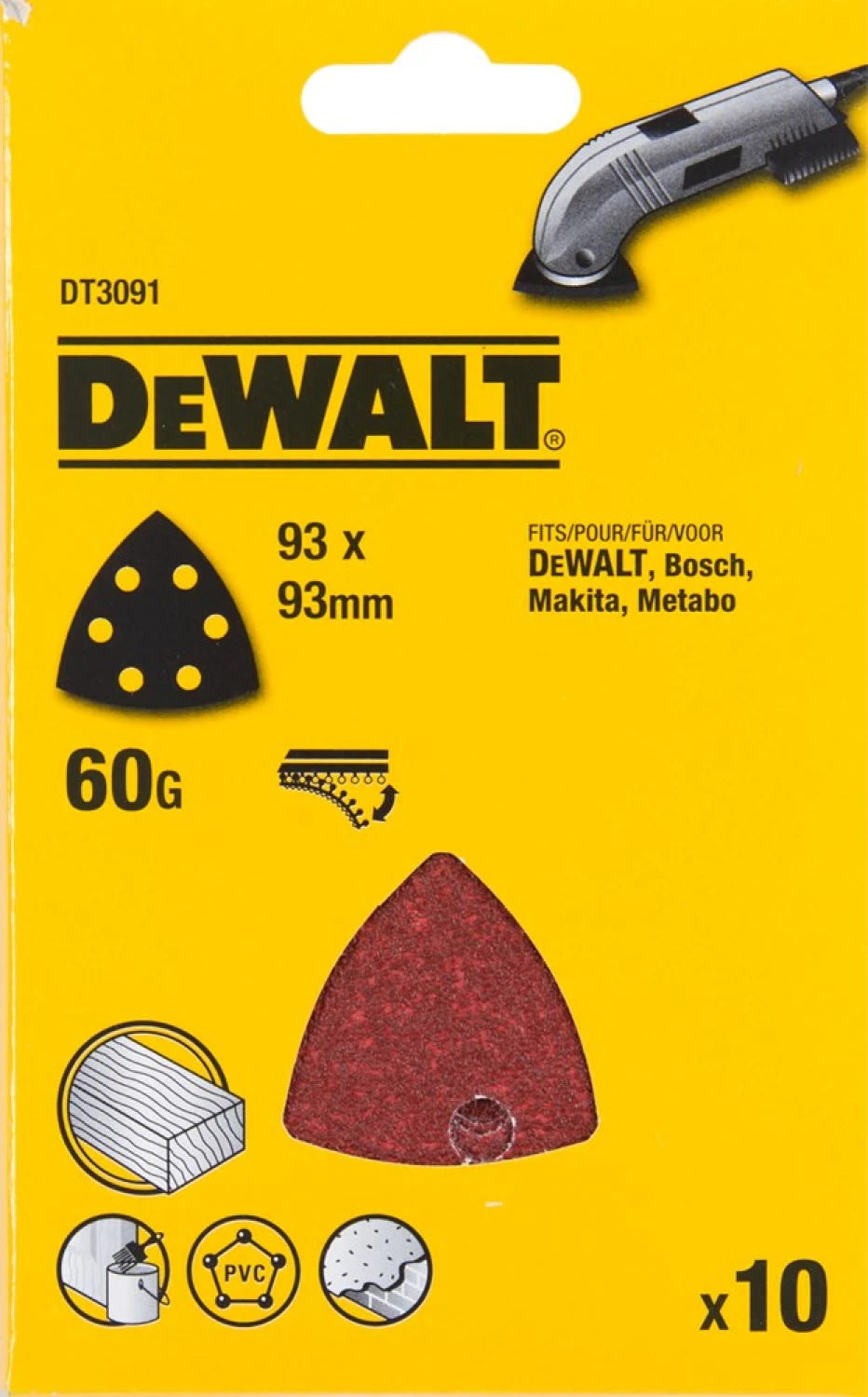 DeWALT DT3091 Deltaschuurpapier - K60 - 93x93mm - 6 gaten - 10st