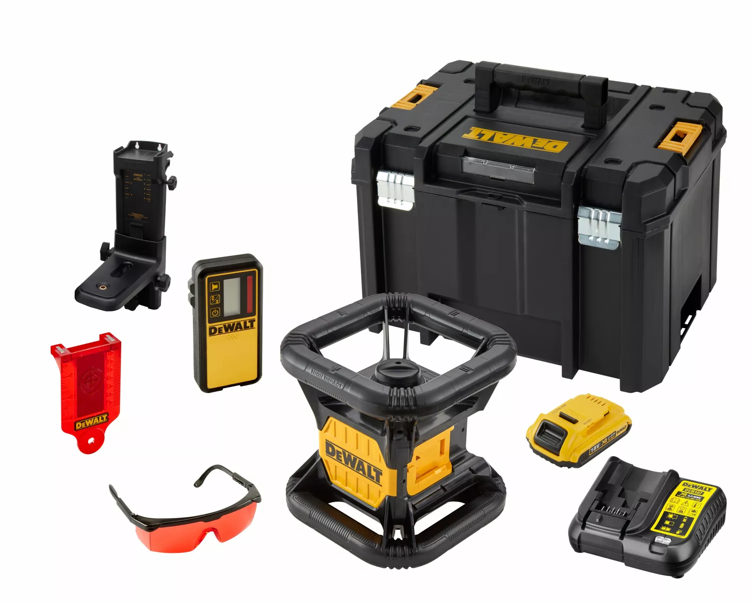 DeWALT DCE074D1R 18V Ensemble laser rotatif incl. récepteur dans une mallette - Rouge - 45m - IP54-image